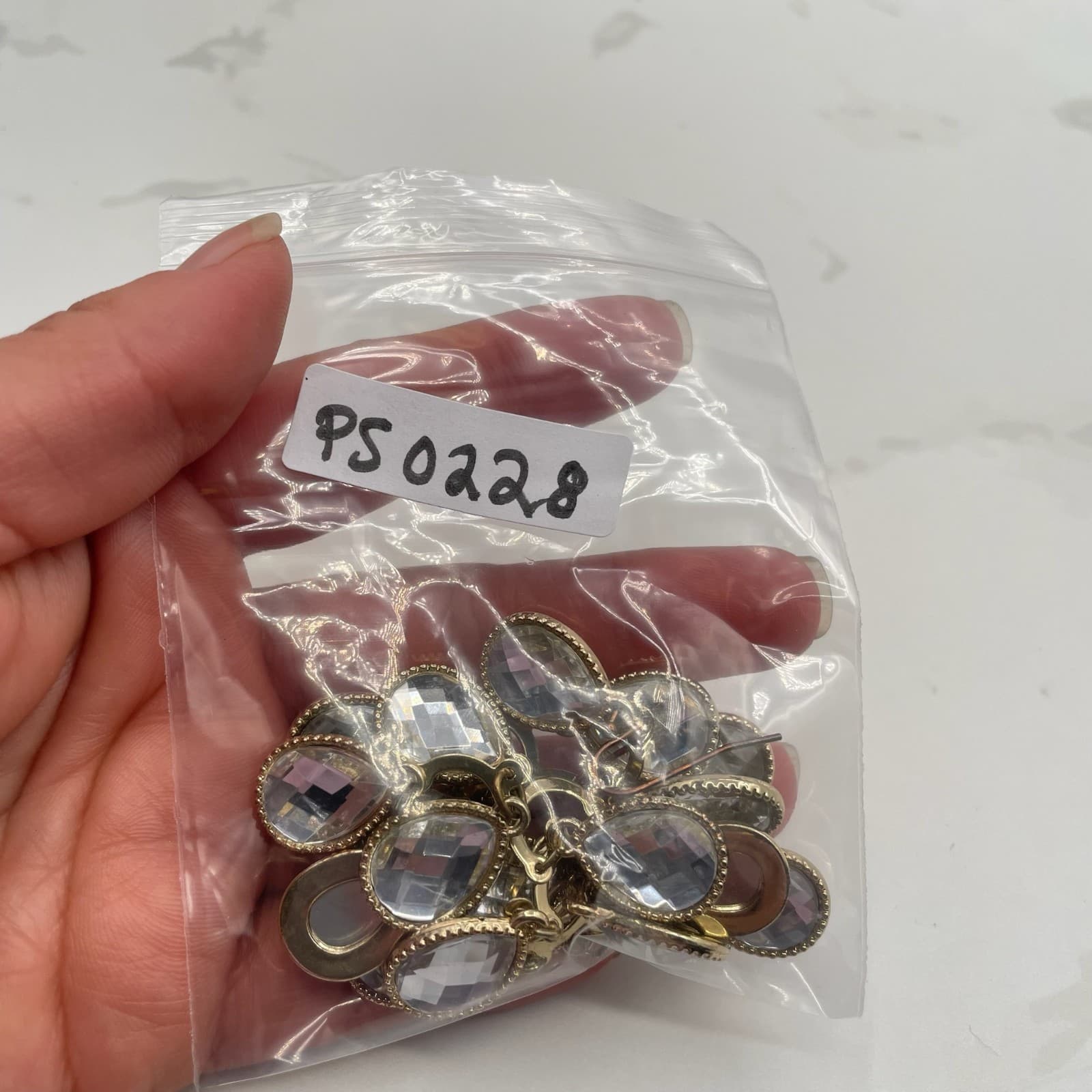 Vintage Gold-Tone Tiered Teardrop Chandelier Earrings with Faceted Clear Glass - Thumbnail 2