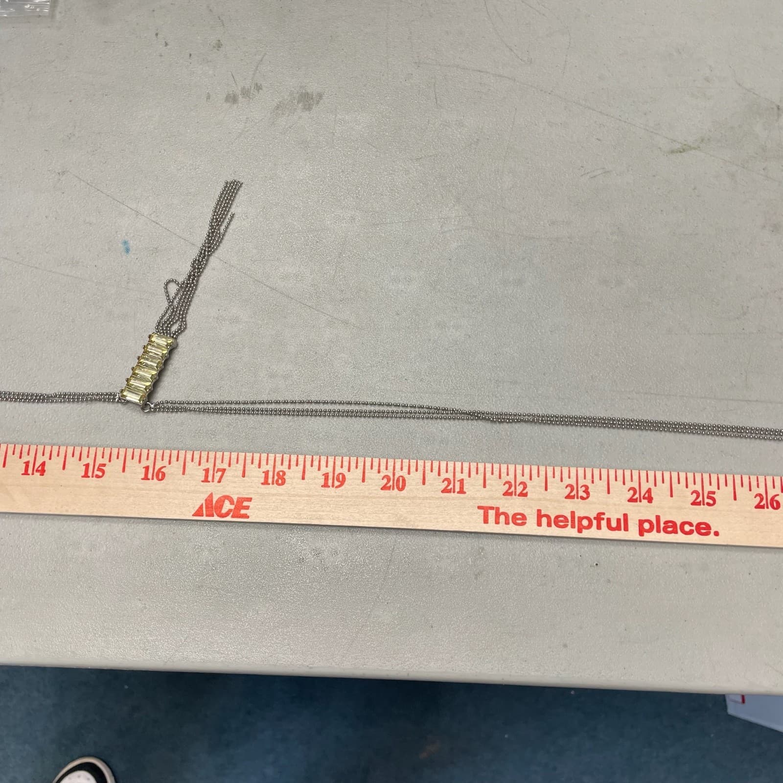 Vintage Yellow Green Glass Rhinestones Silver-Tone Classic Tassel Necklace - 20" - Thumbnail 11