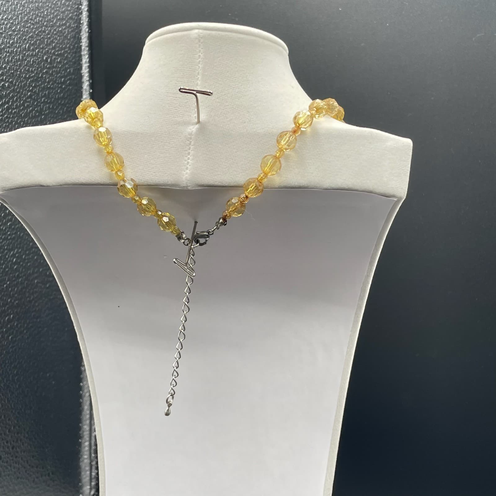 Vintage Amber Glass Silver-Tone Aluminium Lobster Classic Beaded Necklace - 17" - Thumbnail 9