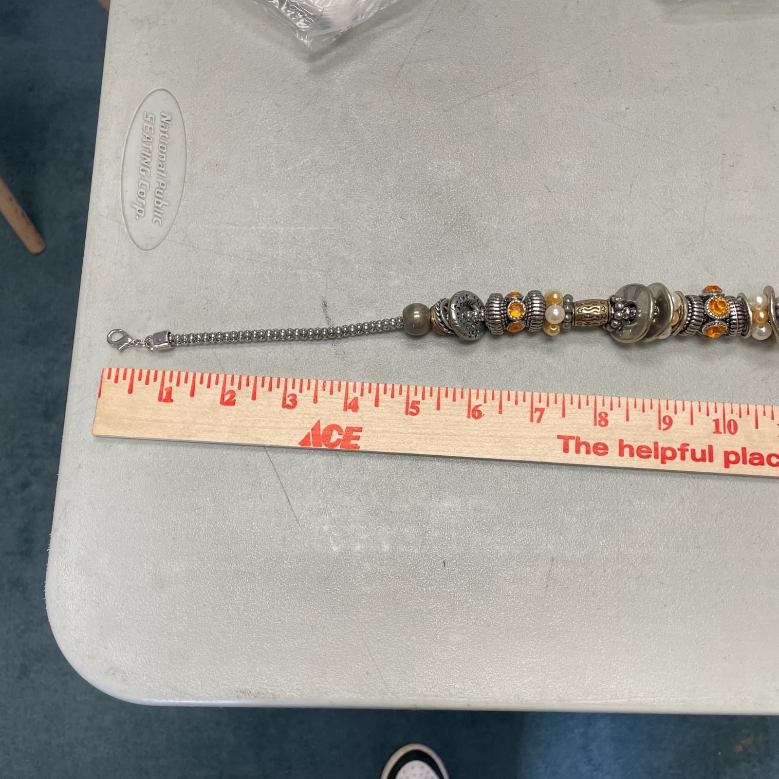 Vintage Mixed Media Accents Beads & Rhinestones Silver Tone Necklace Chain - Thumbnail 3