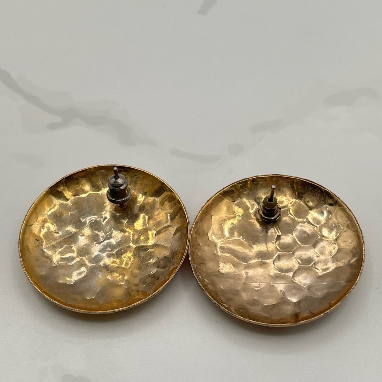 Vintage Gold-Tone Hammered Dome Large Stud Earrings Fashion Jewelry for Womens - Thumbnail 7