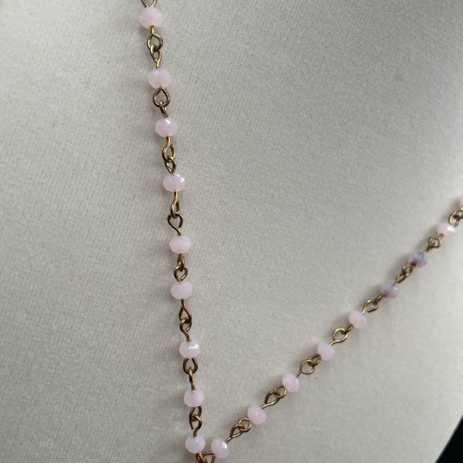 Vintage Gold-Tone Glass Beaded Lobster Claw Fashion Tassel Pendant Necklace - Thumbnail 5