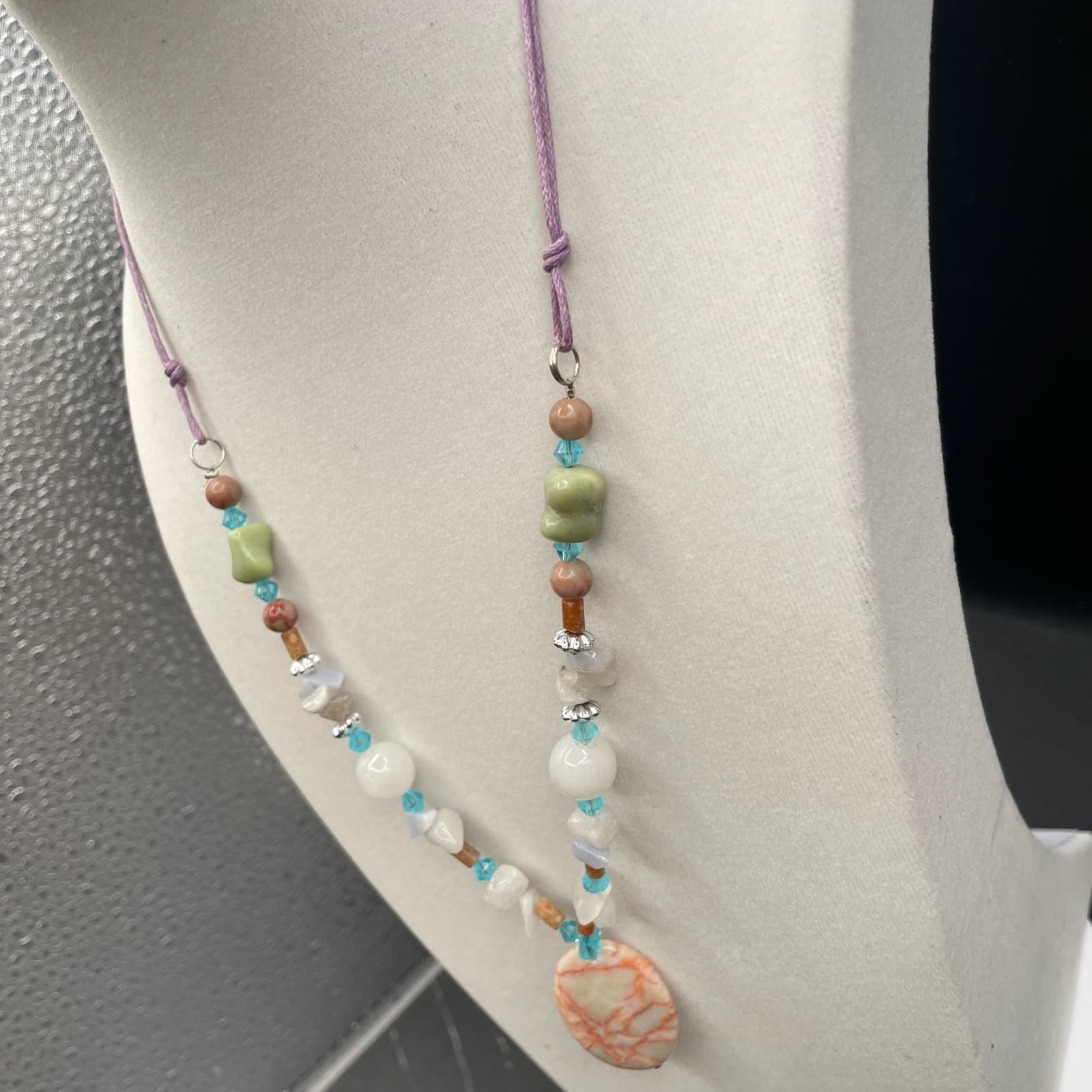 Vintage Multicolor Jasper Quartz Agate Gemstones Lobster Beaded Necklace - 11" - Thumbnail 4