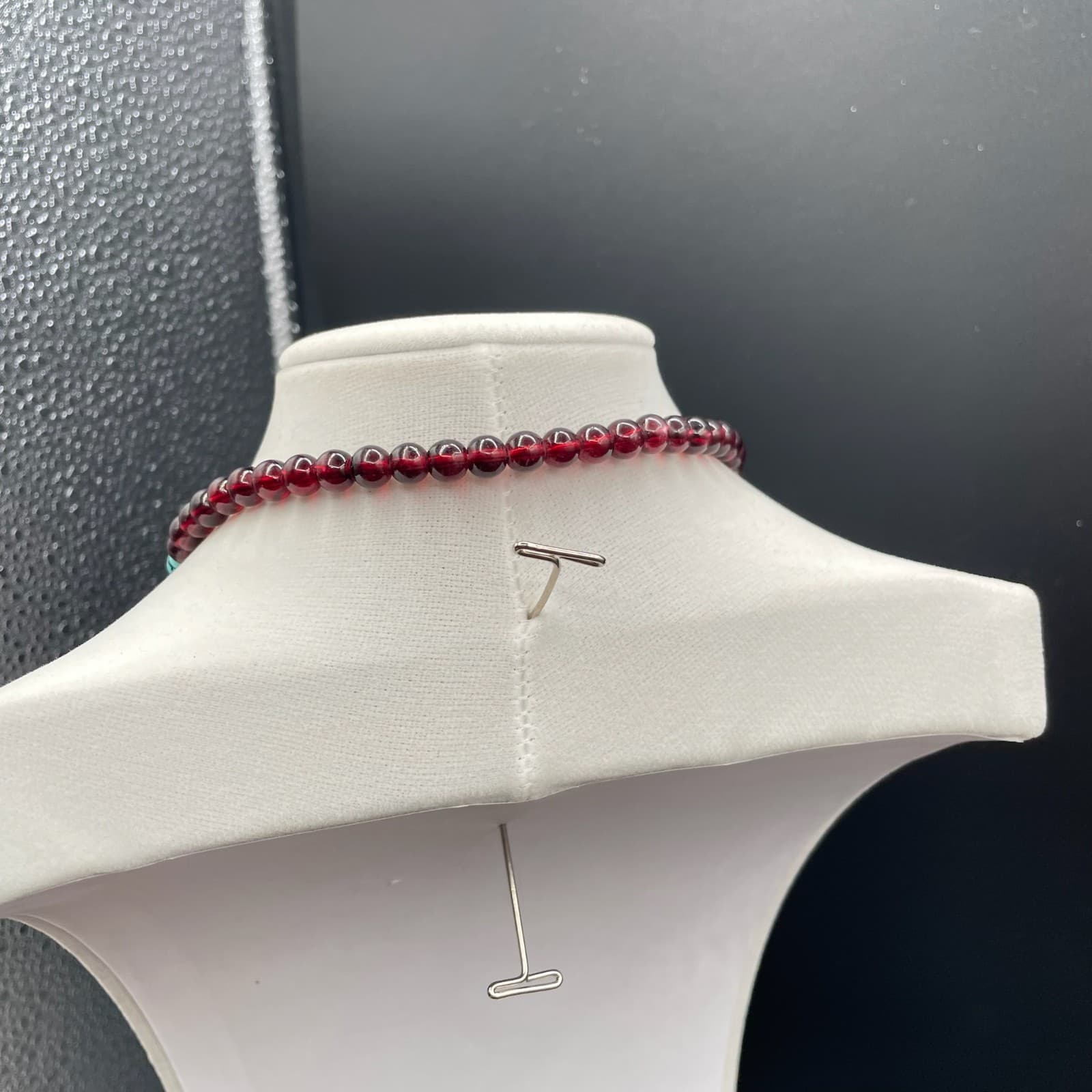 Vintage Red Silver Turquoise Round Beaded Necklace with Four Petal Silver Flower - Thumbnail 9