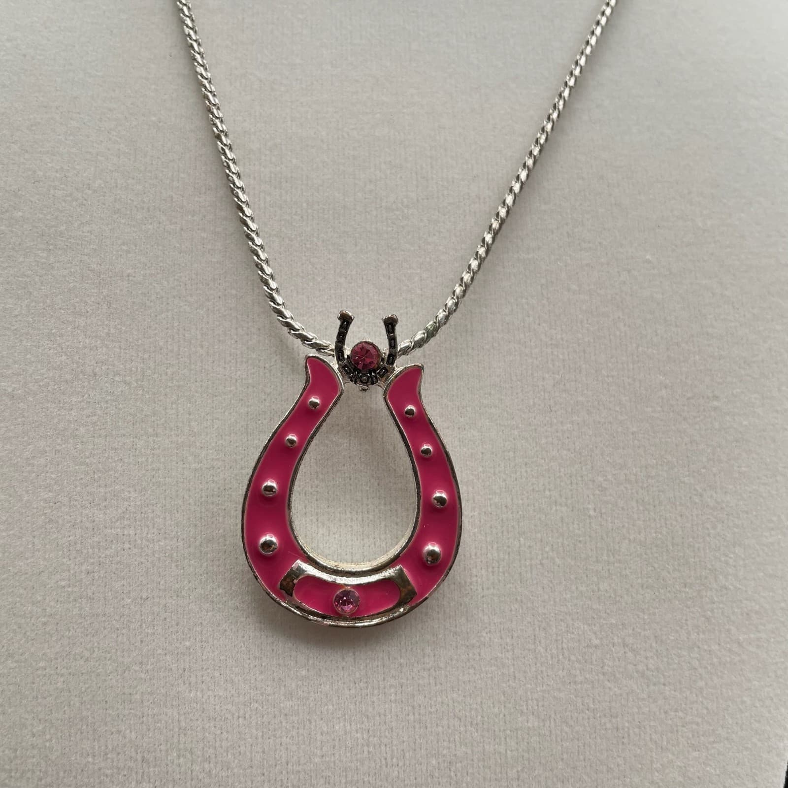 Vintage French Cut Pink Silver Lacquer Aluminium Horseshoe Lobster Charm Pendant - Thumbnail 17