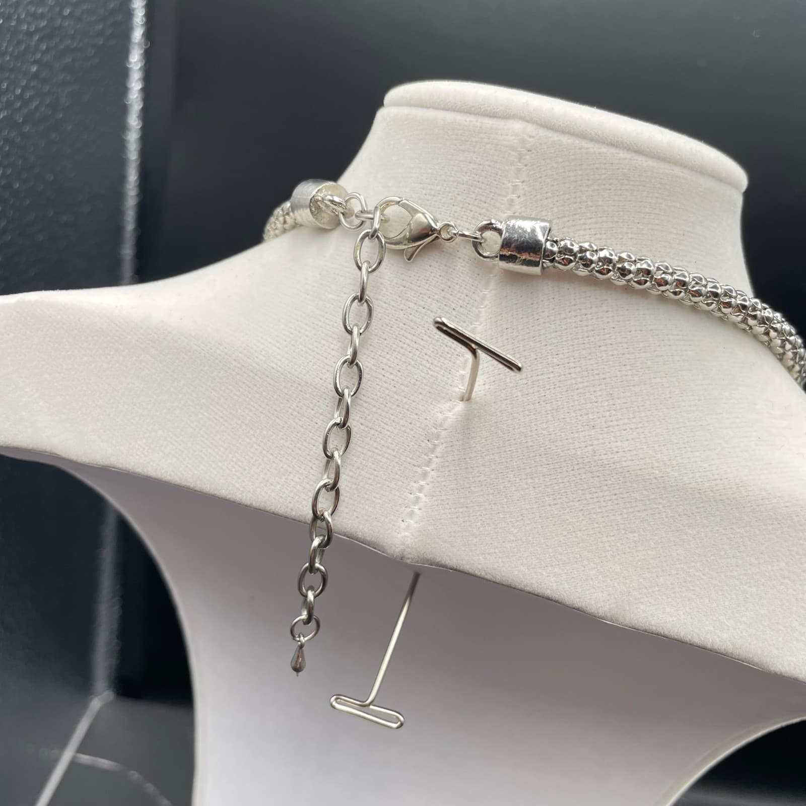 Vintage Mixed Media Accents Beads & Rhinestones Silver Tone Necklace Chain - Thumbnail 8