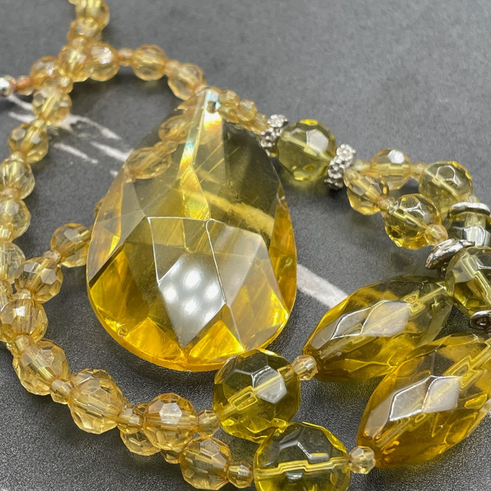 Vintage Amber Glass Silver-Tone Aluminium Lobster Classic Beaded Necklace - 17" - Thumbnail 20