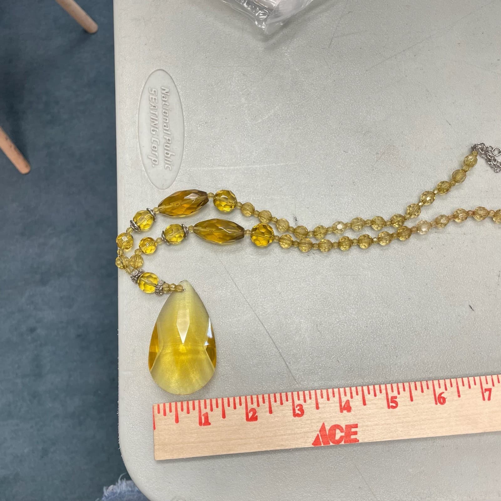 Vintage Amber Glass Silver-Tone Aluminium Lobster Classic Beaded Necklace - 17" - Thumbnail 15