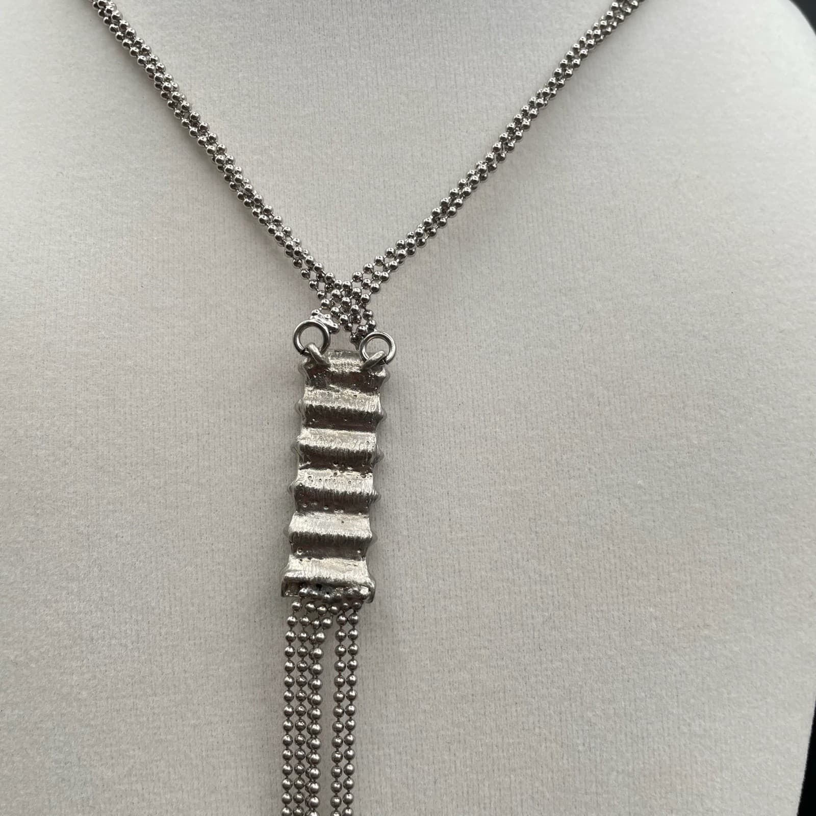 Vintage Yellow Green Glass Rhinestones Silver-Tone Classic Tassel Necklace - 20" - Thumbnail 4