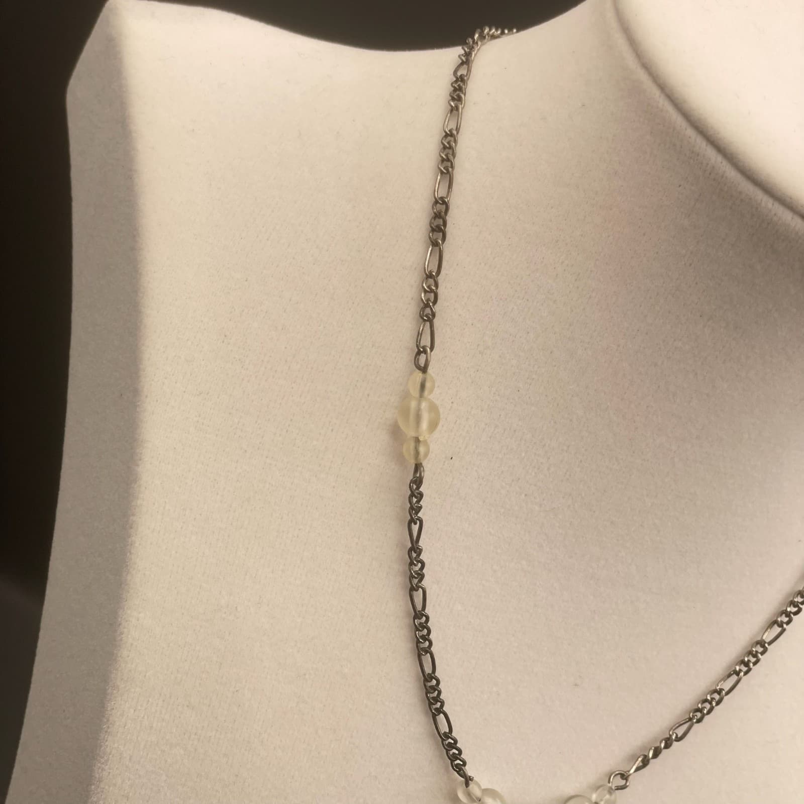 Vintage Silver-Tone Clear Beaded Fashion Romantic Lobster Chain Necklace - Thumbnail 5