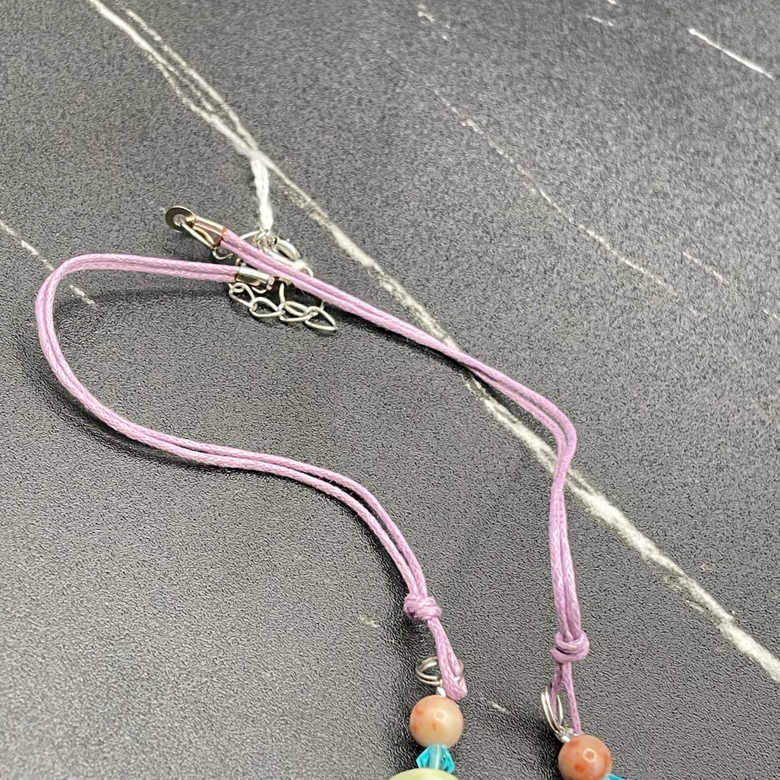 Vintage Multicolor Jasper Quartz Agate Gemstones Lobster Beaded Necklace - 11" - Thumbnail 12