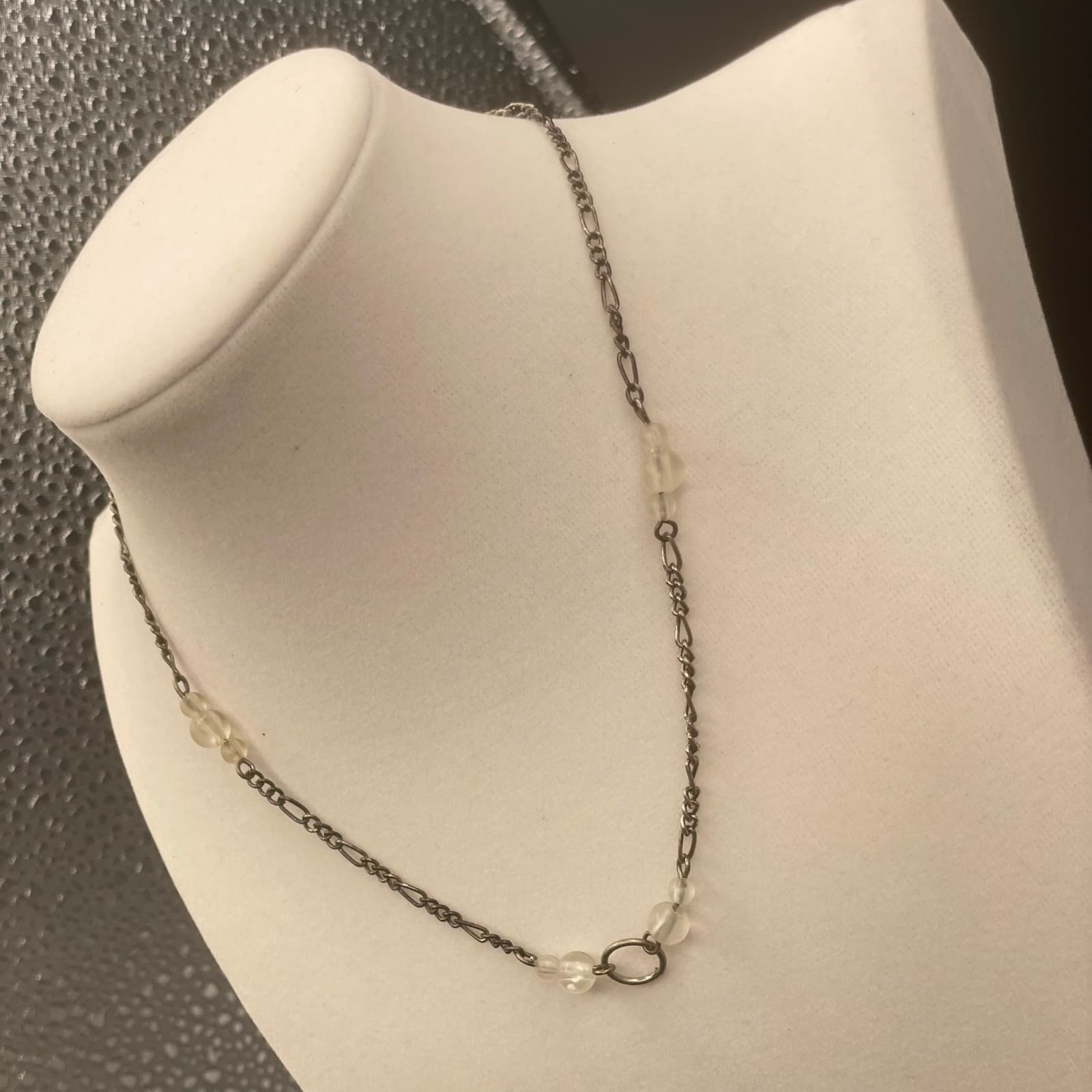 Vintage Silver-Tone Clear Beaded Fashion Romantic Lobster Chain Necklace - Thumbnail 6