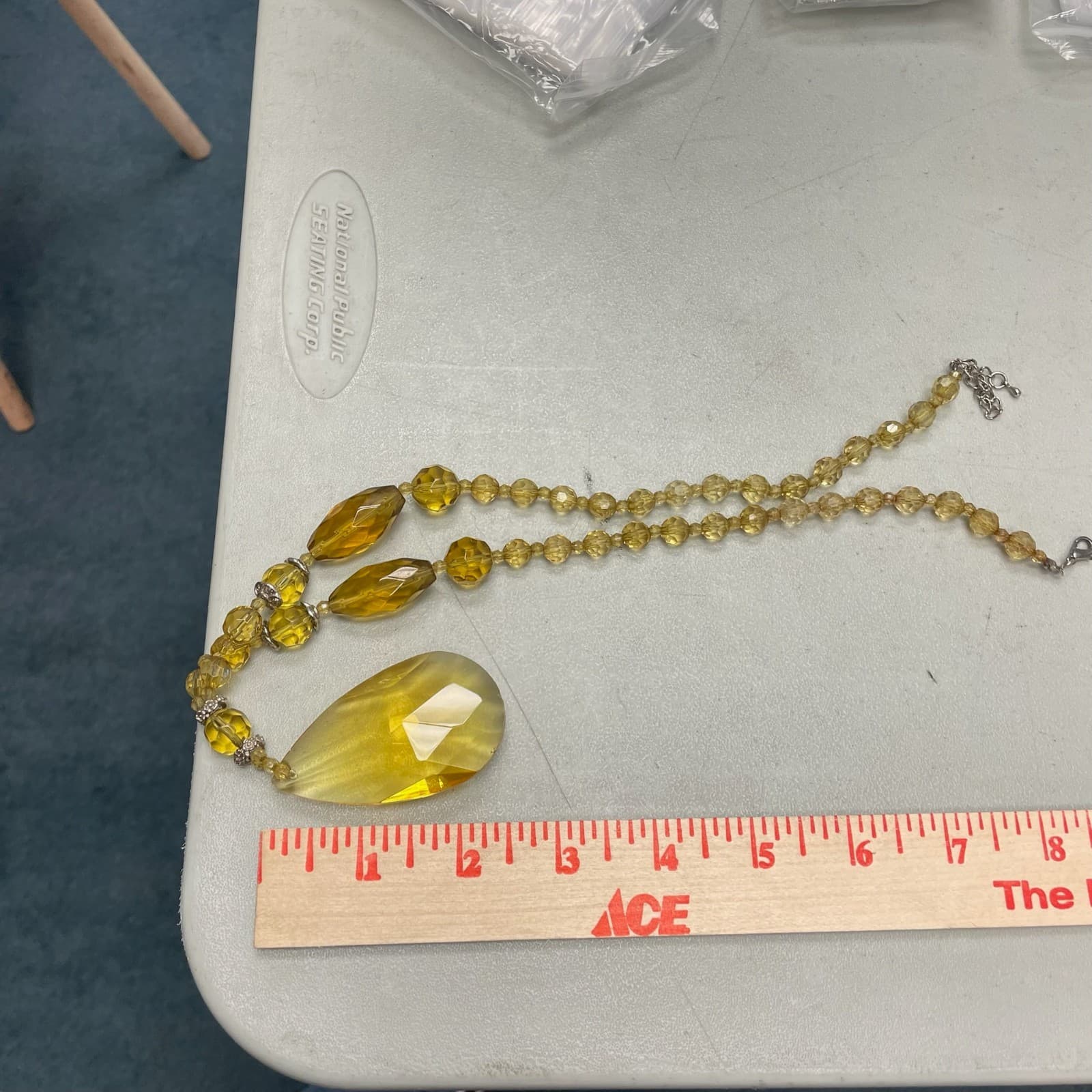 Vintage Amber Glass Silver-Tone Aluminium Lobster Classic Beaded Necklace - 17" - Thumbnail 14