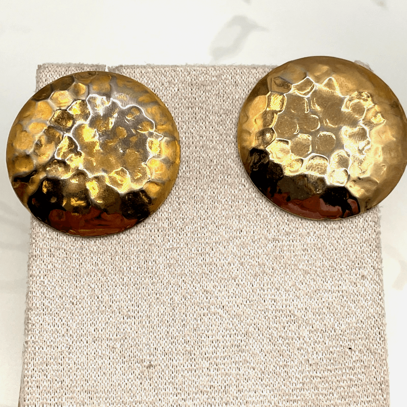 Vintage Gold-Tone Hammered Dome Large Stud Earrings Fashion Jewelry for Womens - Image 1