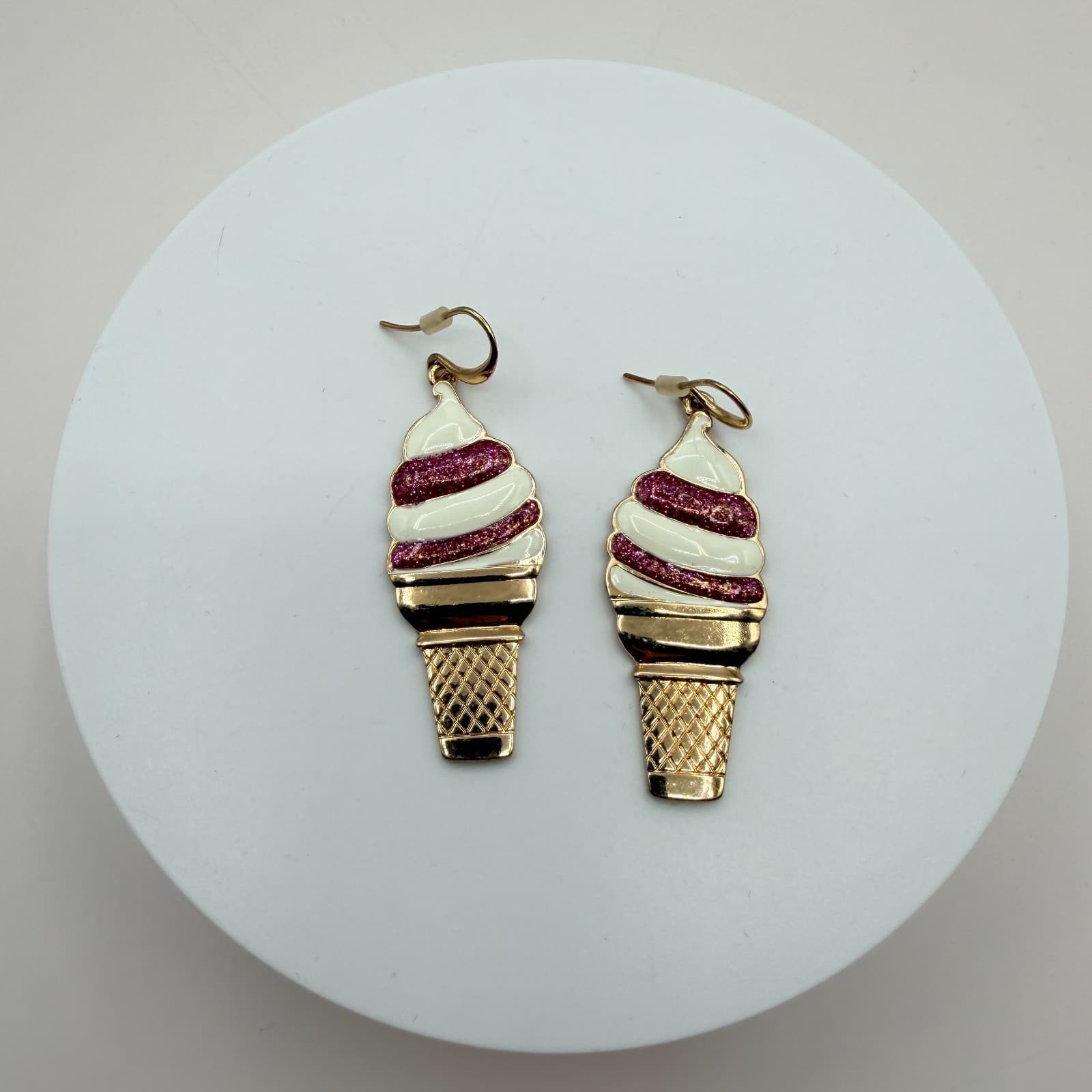 Vintage 90s SUGARFIX Enamel Ice Cream Cone Dangle Earrings Fashion Jewelry - Thumbnail 2