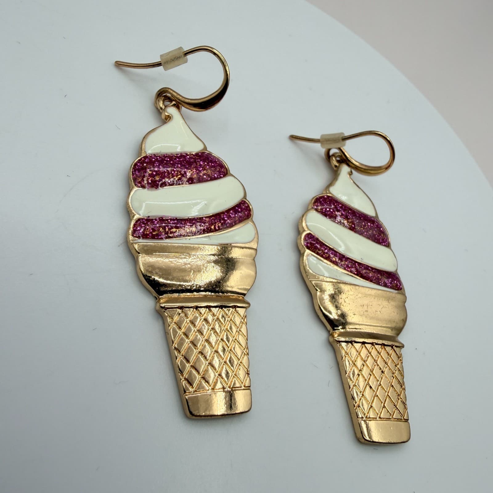 Vintage 90s SUGARFIX Enamel Ice Cream Cone Dangle Earrings Fashion Jewelry - Thumbnail 4