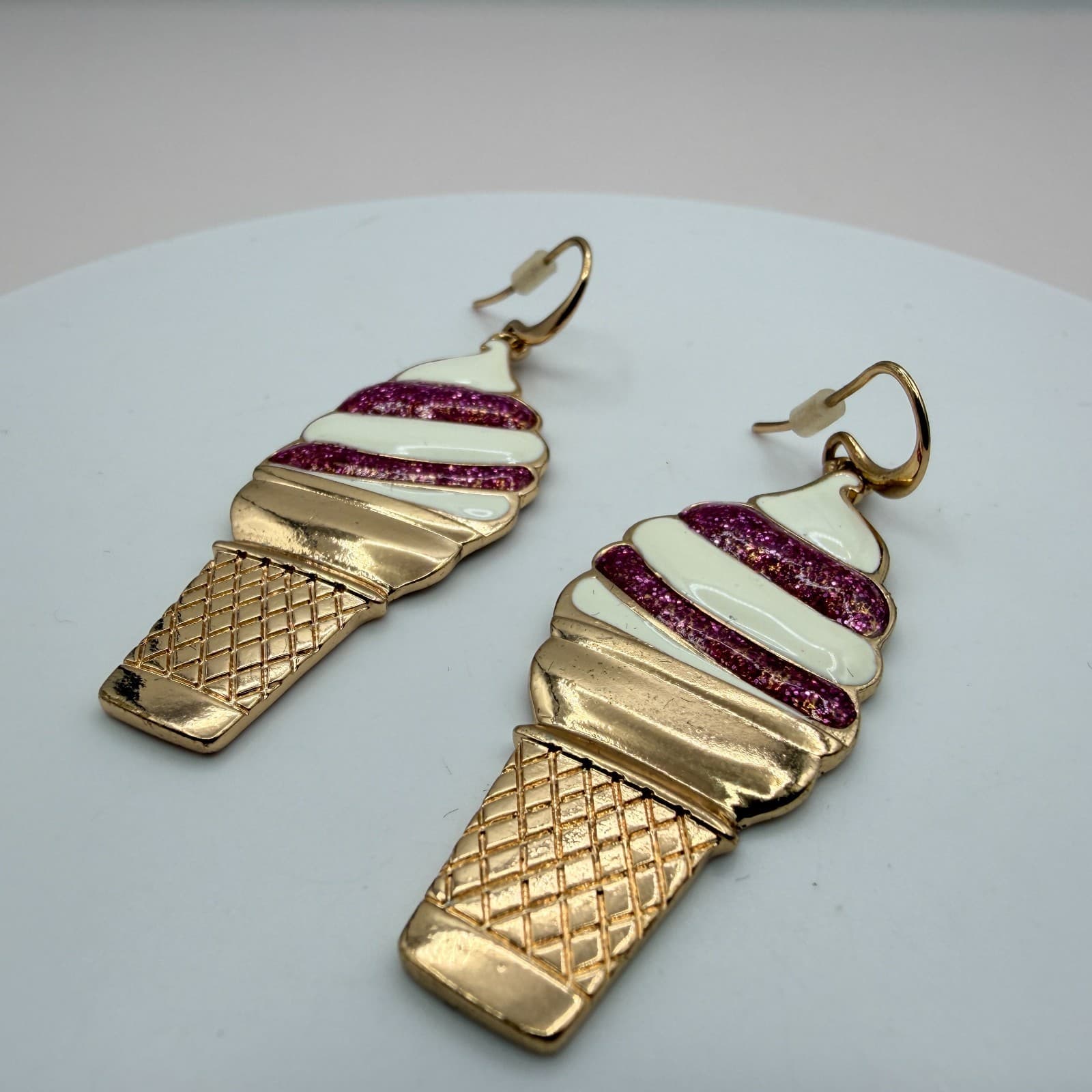 Vintage 90s SUGARFIX Enamel Ice Cream Cone Dangle Earrings Fashion Jewelry - Thumbnail 6