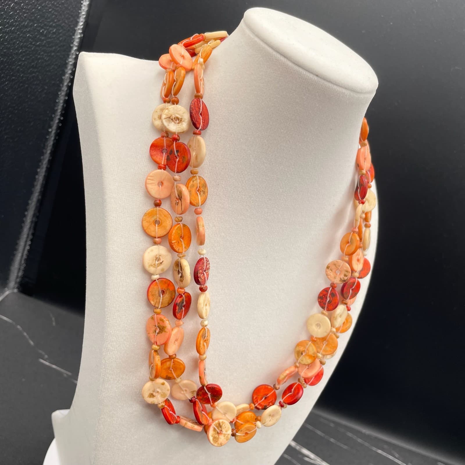 Vintage Multicolor Shell Nugget Nude Dyed Wood Lobster Beaded Necklace - 19" - Thumbnail 2