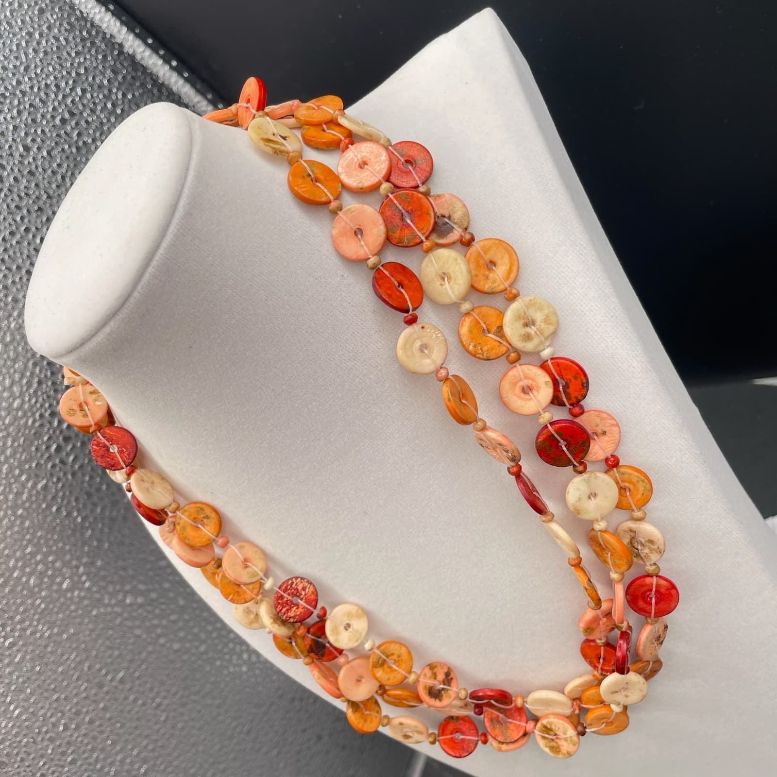 Vintage Multicolor Shell Nugget Nude Dyed Wood Lobster Beaded Necklace - 19" - Thumbnail 3