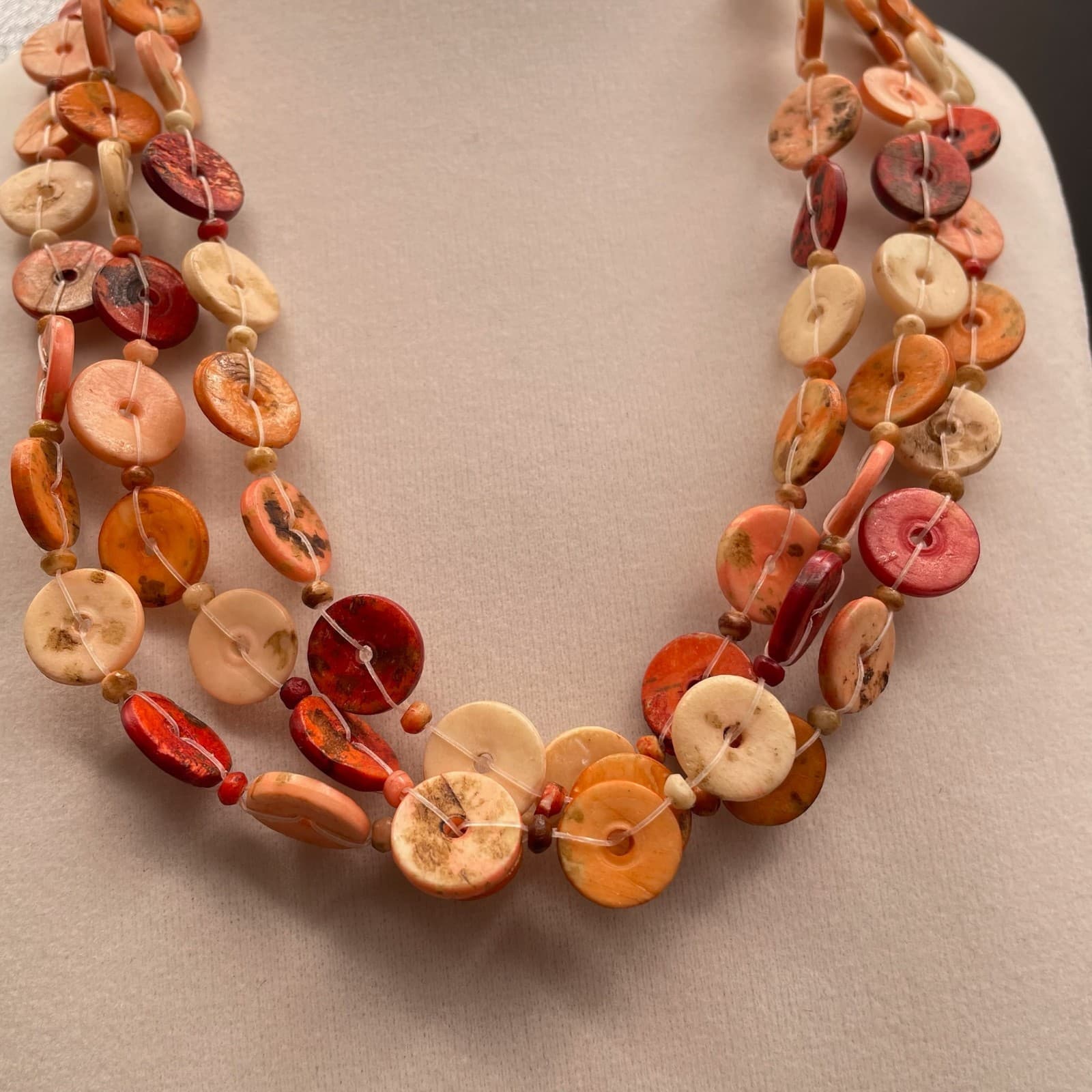 Vintage Multicolor Shell Nugget Nude Dyed Wood Lobster Beaded Necklace - 19" - Thumbnail 5