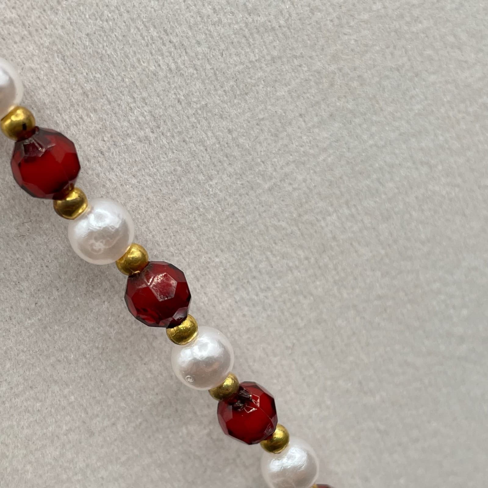 Vintage Red Gold White Faux Pearl & Gemstone Beaded Womens Fashion Jewelry Long - Thumbnail 9