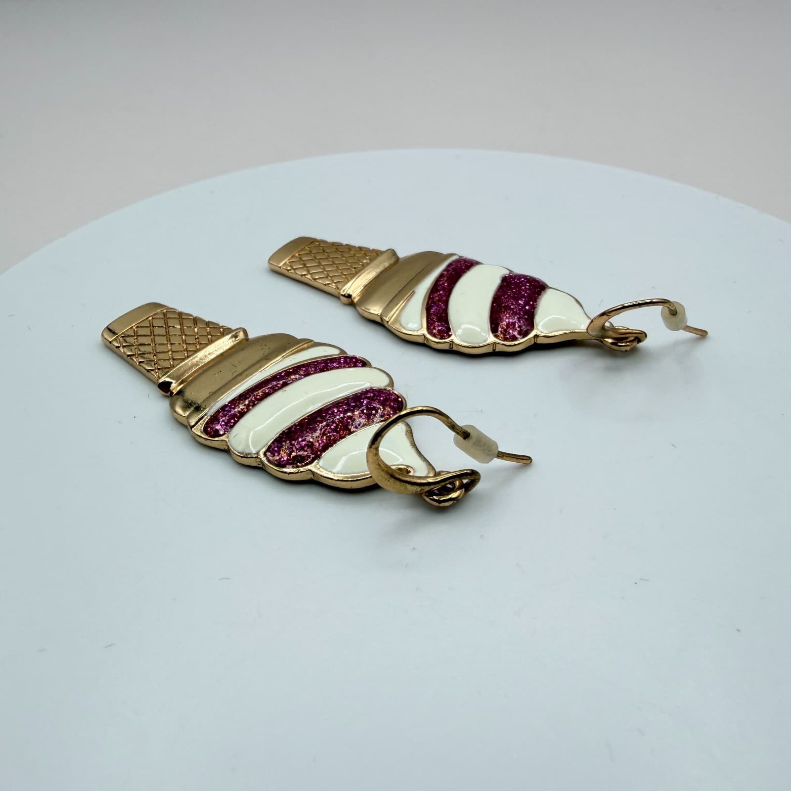 Vintage 90s SUGARFIX Enamel Ice Cream Cone Dangle Earrings Fashion Jewelry - Thumbnail 5