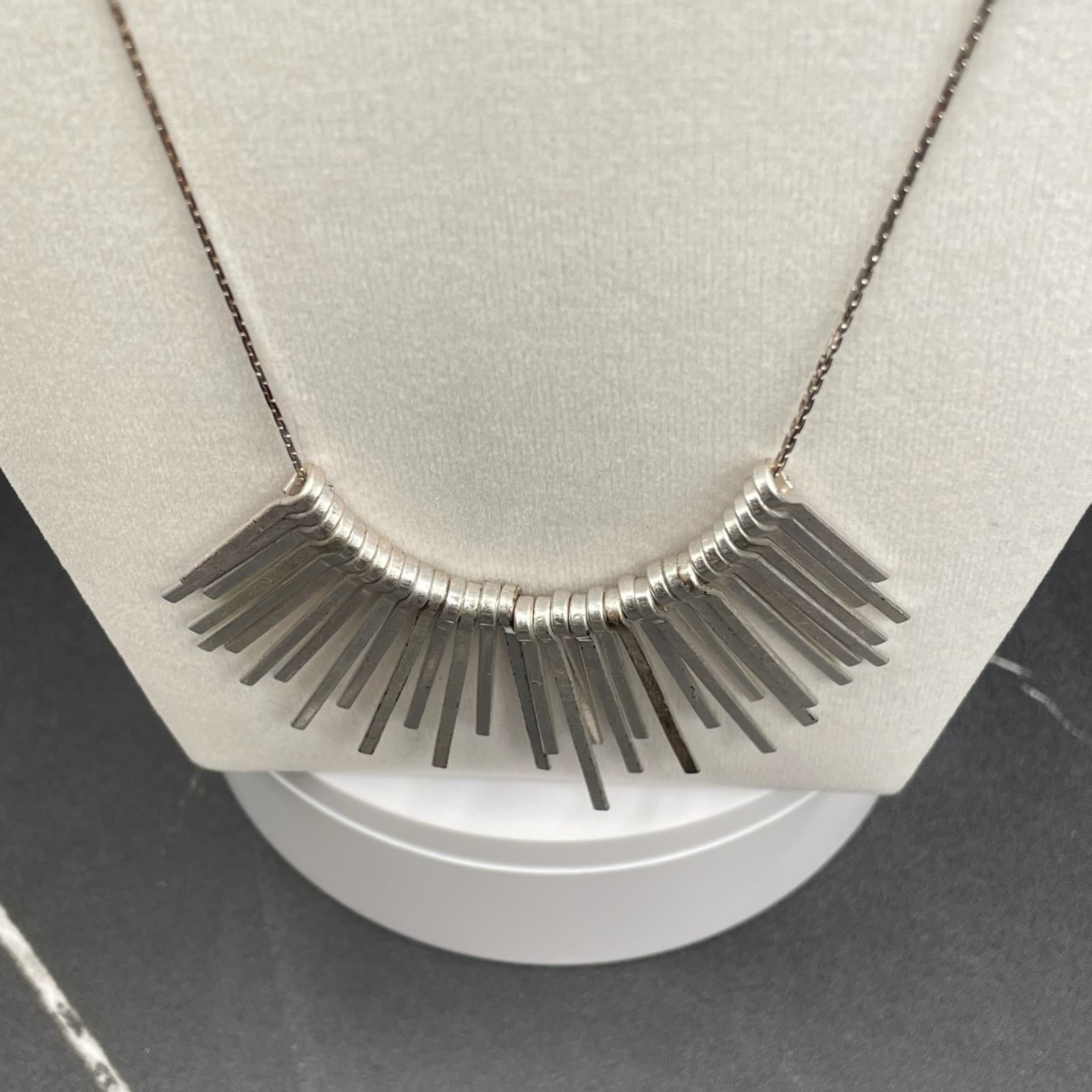 Vintage Silver Toned Lobster Modernist Statement Fringe Necklace Sunburst - 14" - Thumbnail 5