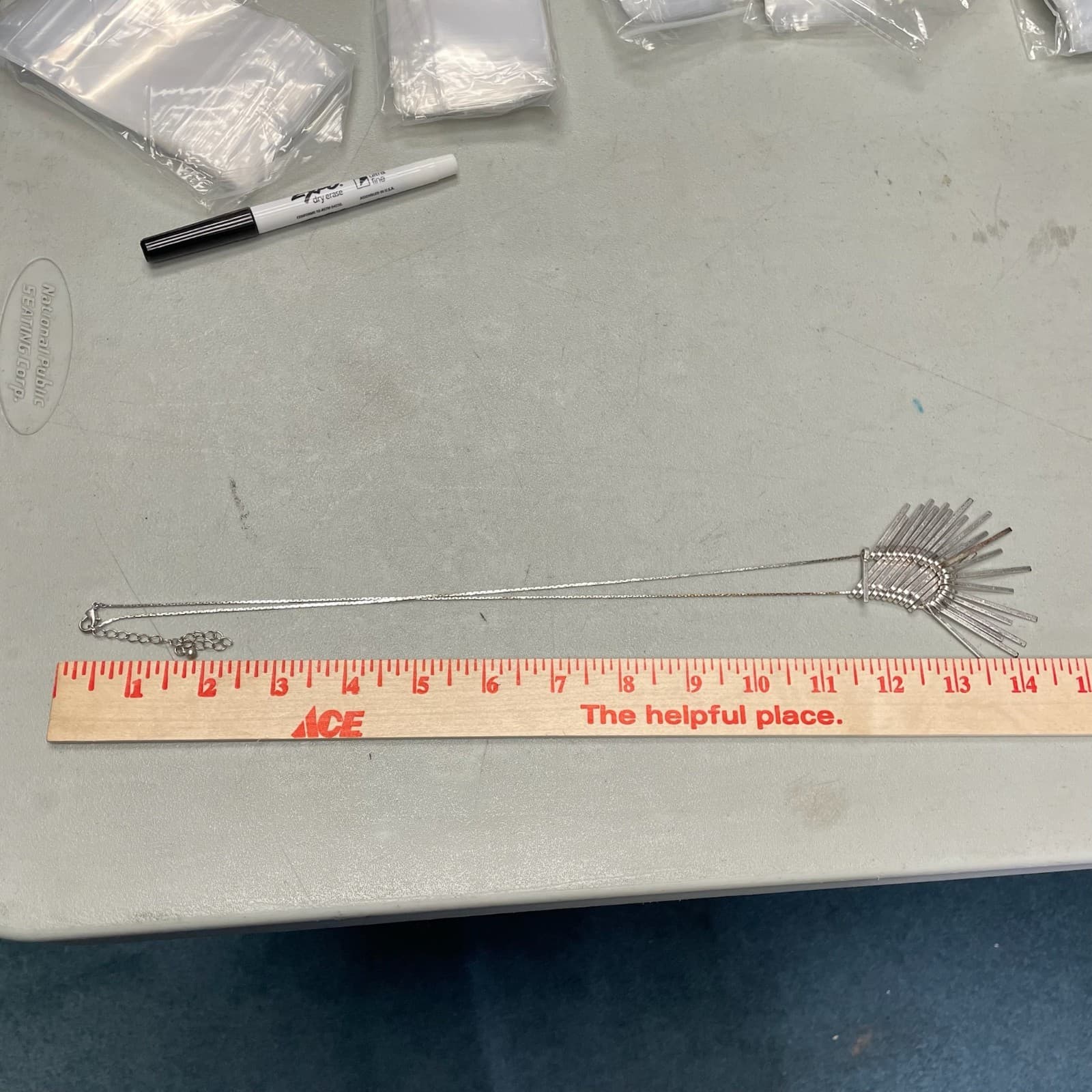 Vintage Silver Toned Lobster Modernist Statement Fringe Necklace Sunburst - 14" - Thumbnail 11