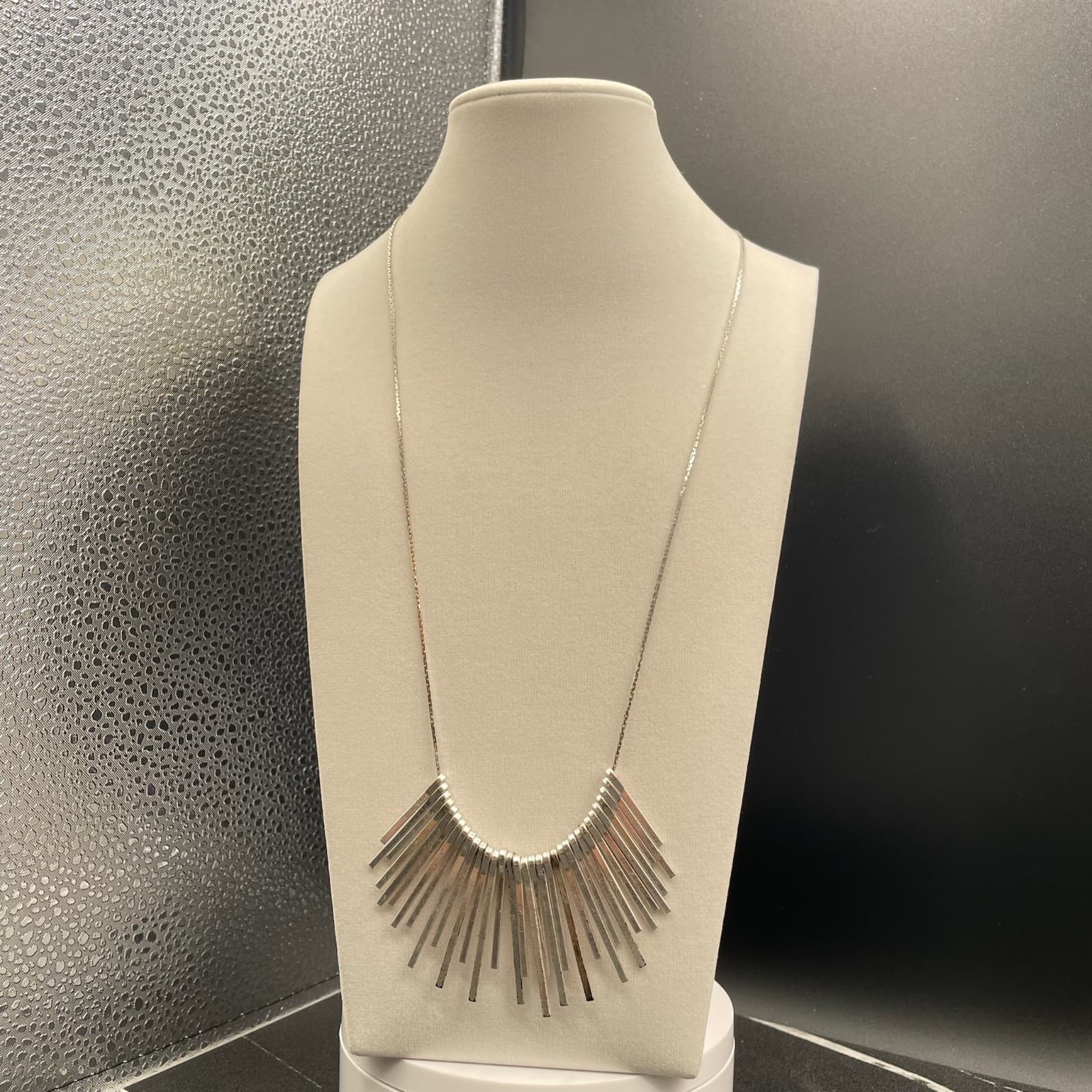 Vintage Silver Toned Lobster Modernist Statement Fringe Necklace Sunburst - 14" - Image 1