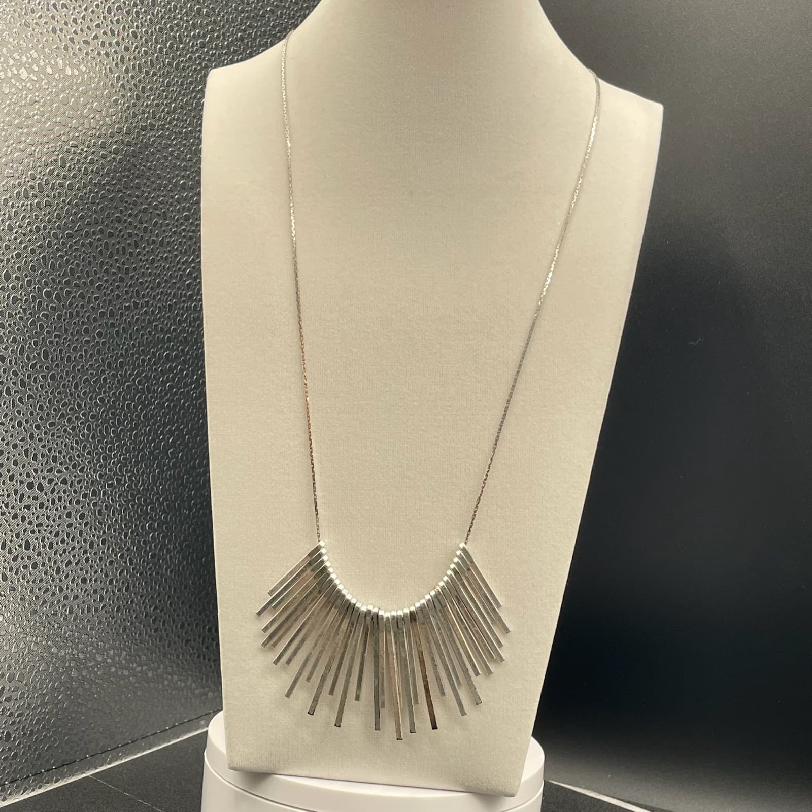 Vintage Silver Toned Lobster Modernist Statement Fringe Necklace Sunburst - 14" - Thumbnail 4