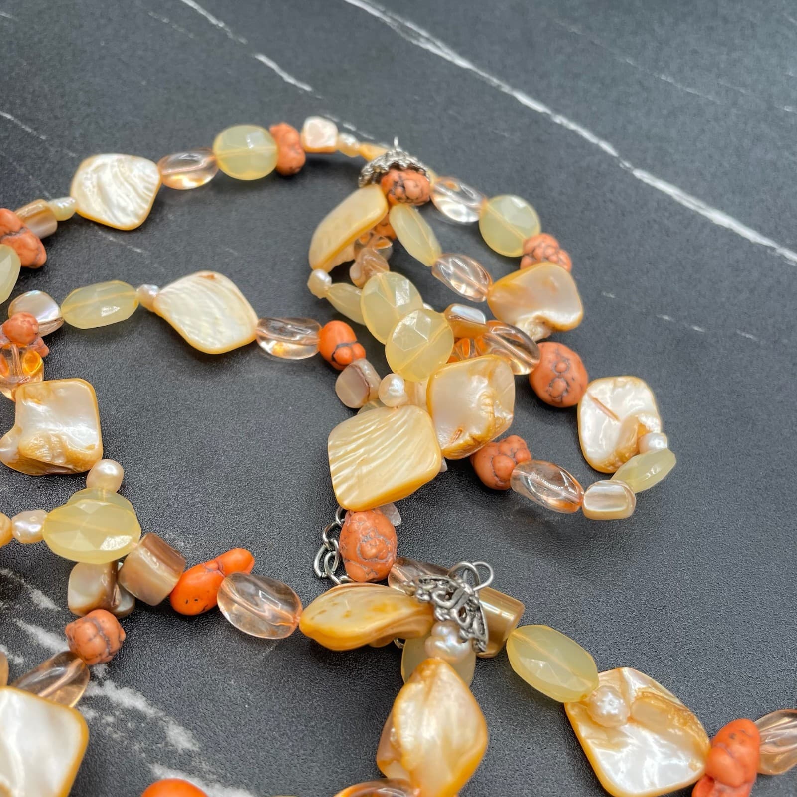 Vintage Dyed Mother-of-Pearl Sea Shell Rock Lobster Beaded Necklace - 19" - Thumbnail 16