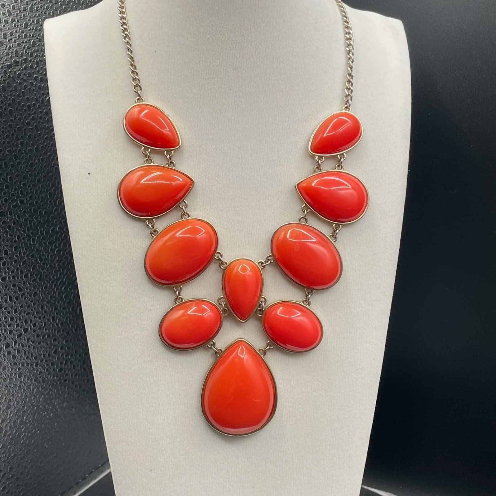 Vintage Handcrafted Orange Teardrop Fashion Bohemian Statement Bib Necklace - Image 1