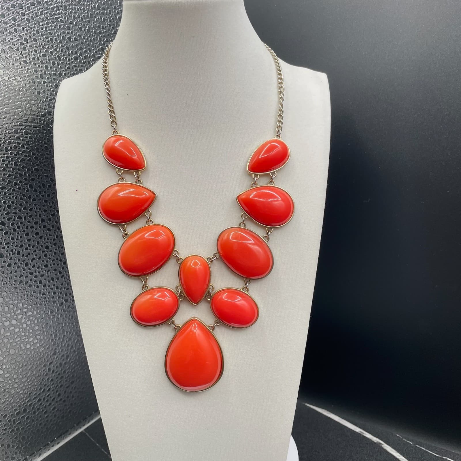 Vintage Handcrafted Orange Teardrop Fashion Bohemian Statement Bib Necklace - Thumbnail 4