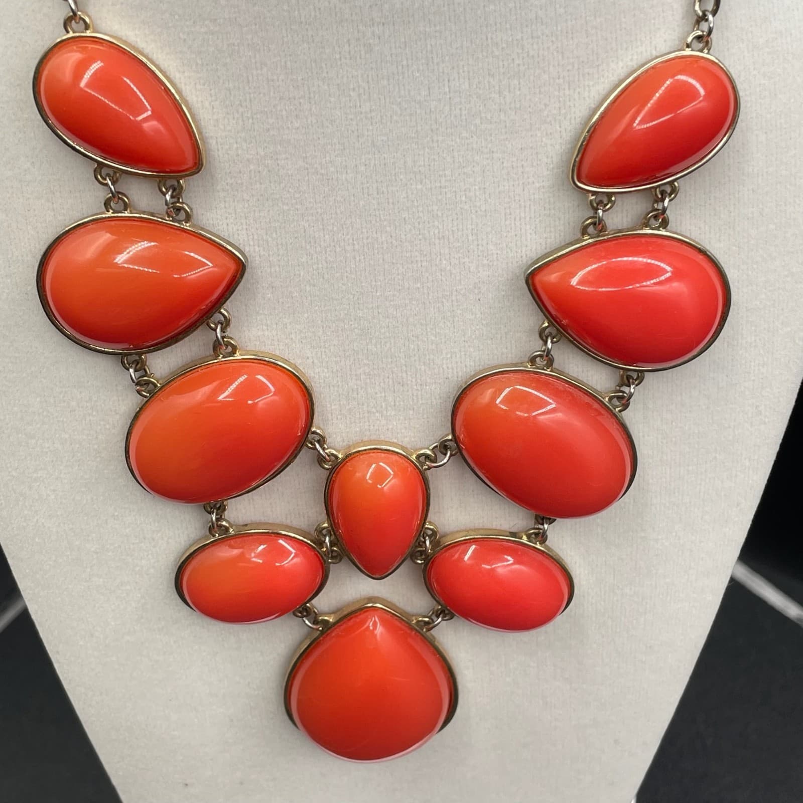 Vintage Handcrafted Orange Teardrop Fashion Bohemian Statement Bib Necklace - Thumbnail 6