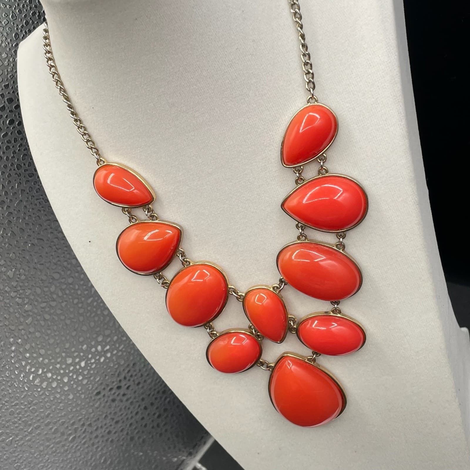 Vintage Handcrafted Orange Teardrop Fashion Bohemian Statement Bib Necklace - Thumbnail 7
