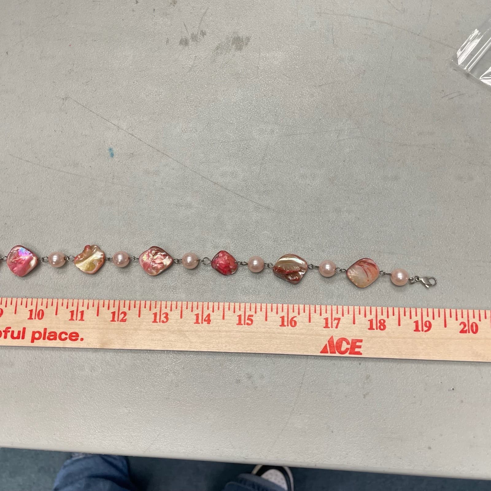 Vintage White Pink Dyed Plastic Mother-of-Pearl Lobster Beaded Necklace - 9" - Thumbnail 13