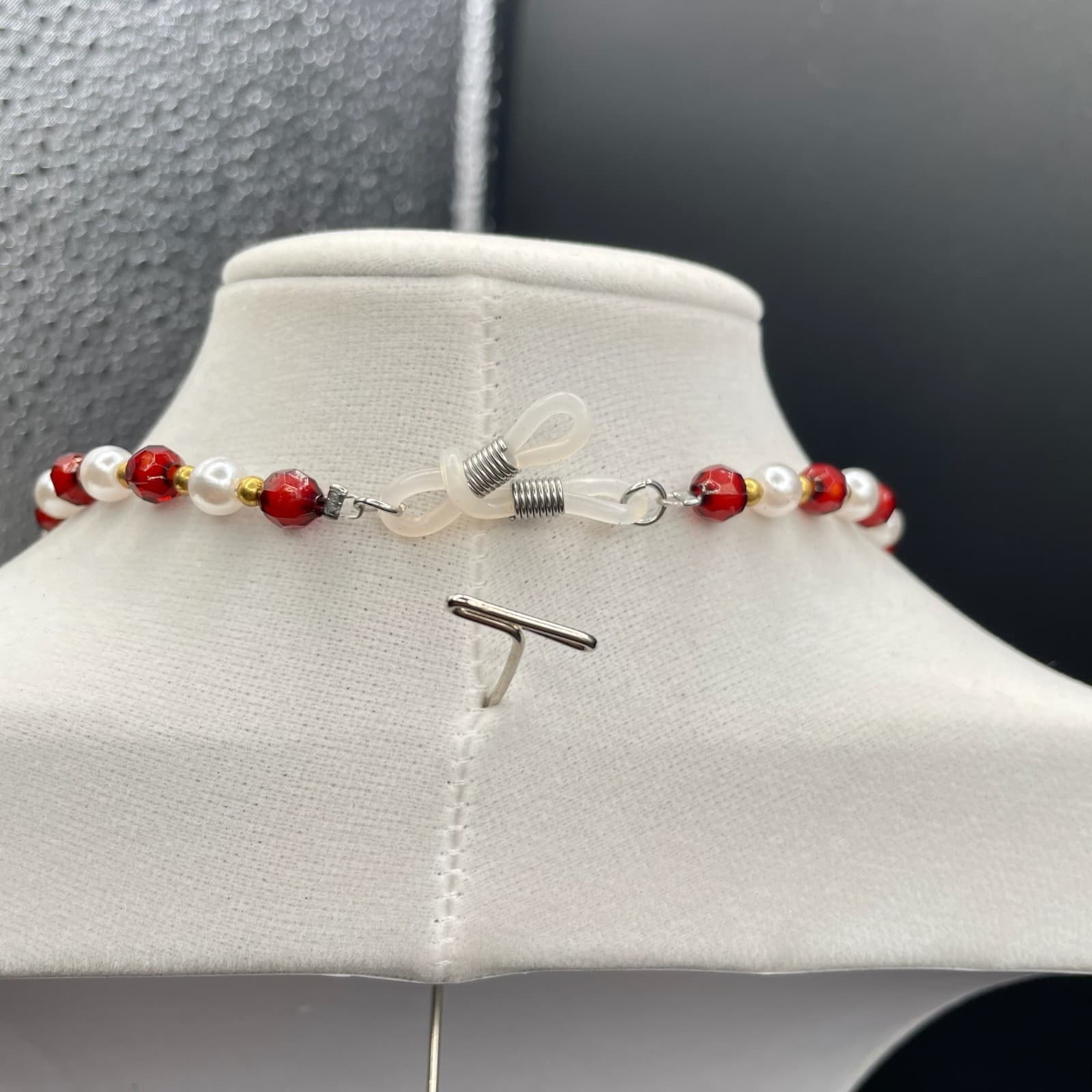 Vintage Red Gold White Faux Pearl & Gemstone Beaded Womens Fashion Jewelry Long - Thumbnail 10