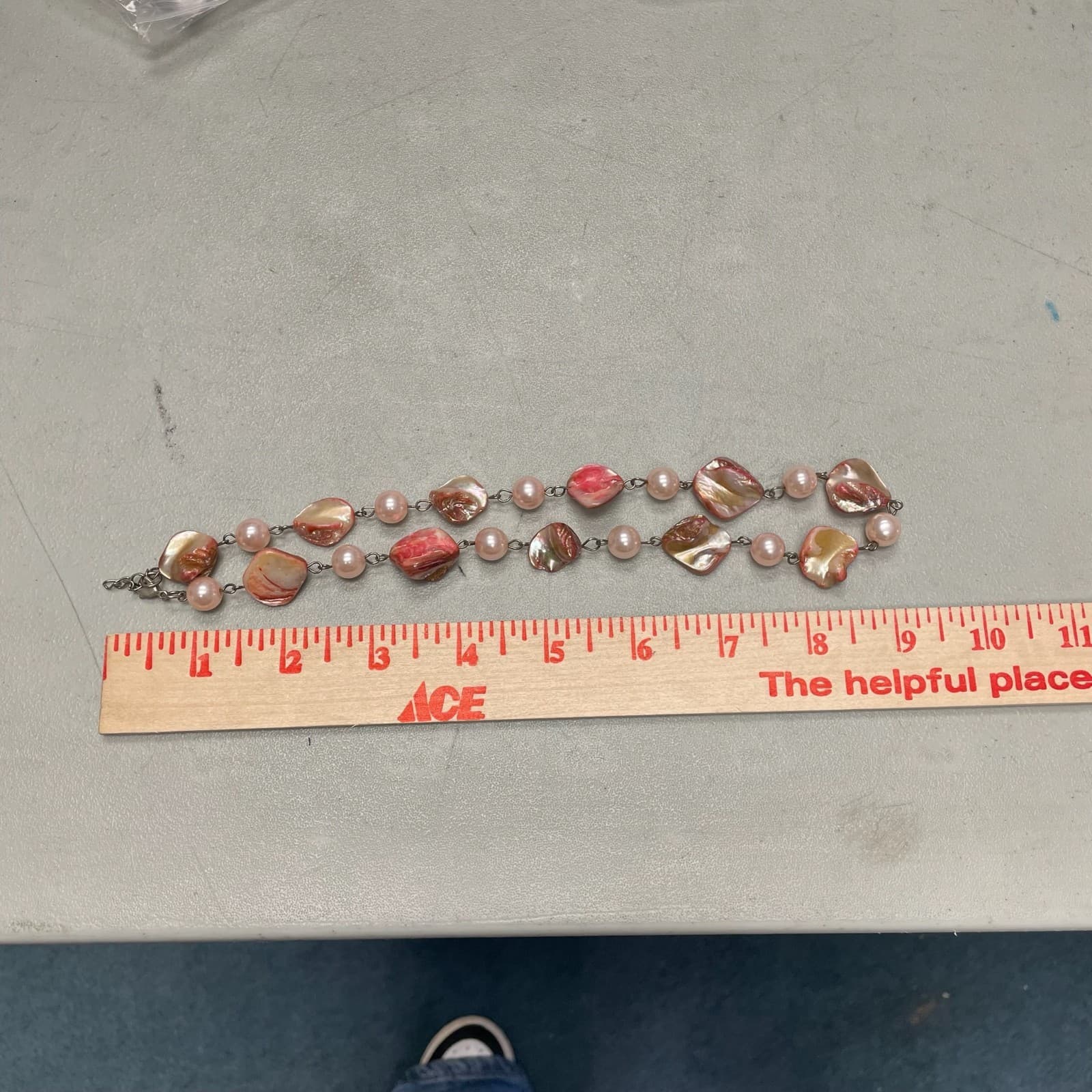 Vintage White Pink Dyed Plastic Mother-of-Pearl Lobster Beaded Necklace - 9" - Thumbnail 10