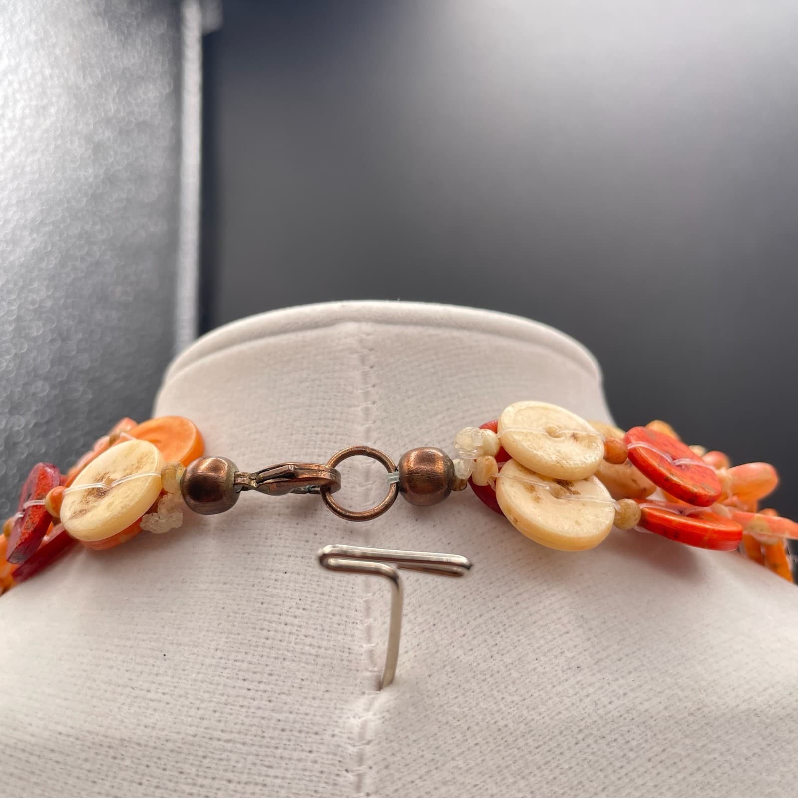 Vintage Multicolor Shell Nugget Nude Dyed Wood Lobster Beaded Necklace - 19" - Thumbnail 7