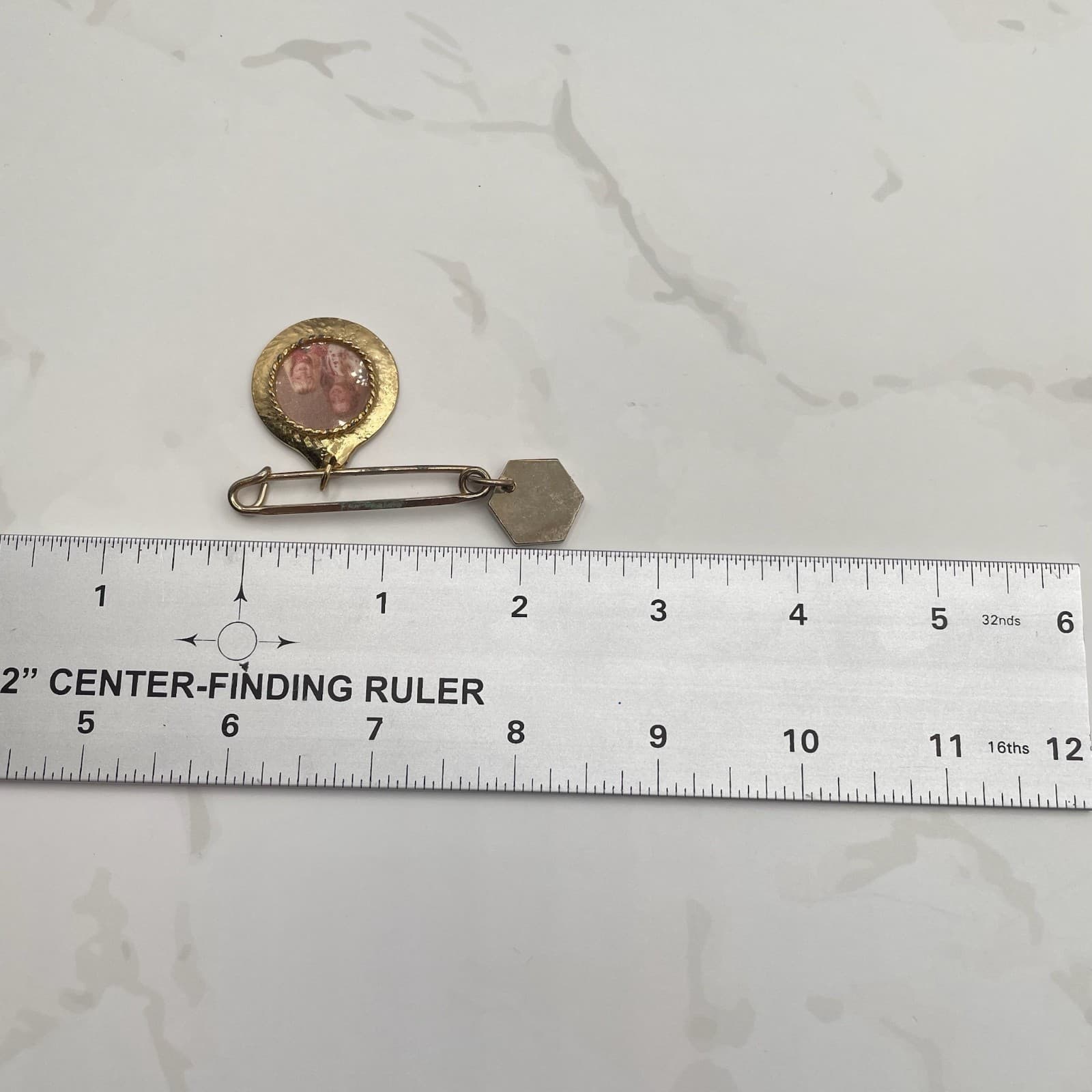 Vintage Gold-Tone Safety Lapel Pin Custom Photo Charm with Picture 60s - Thumbnail 2