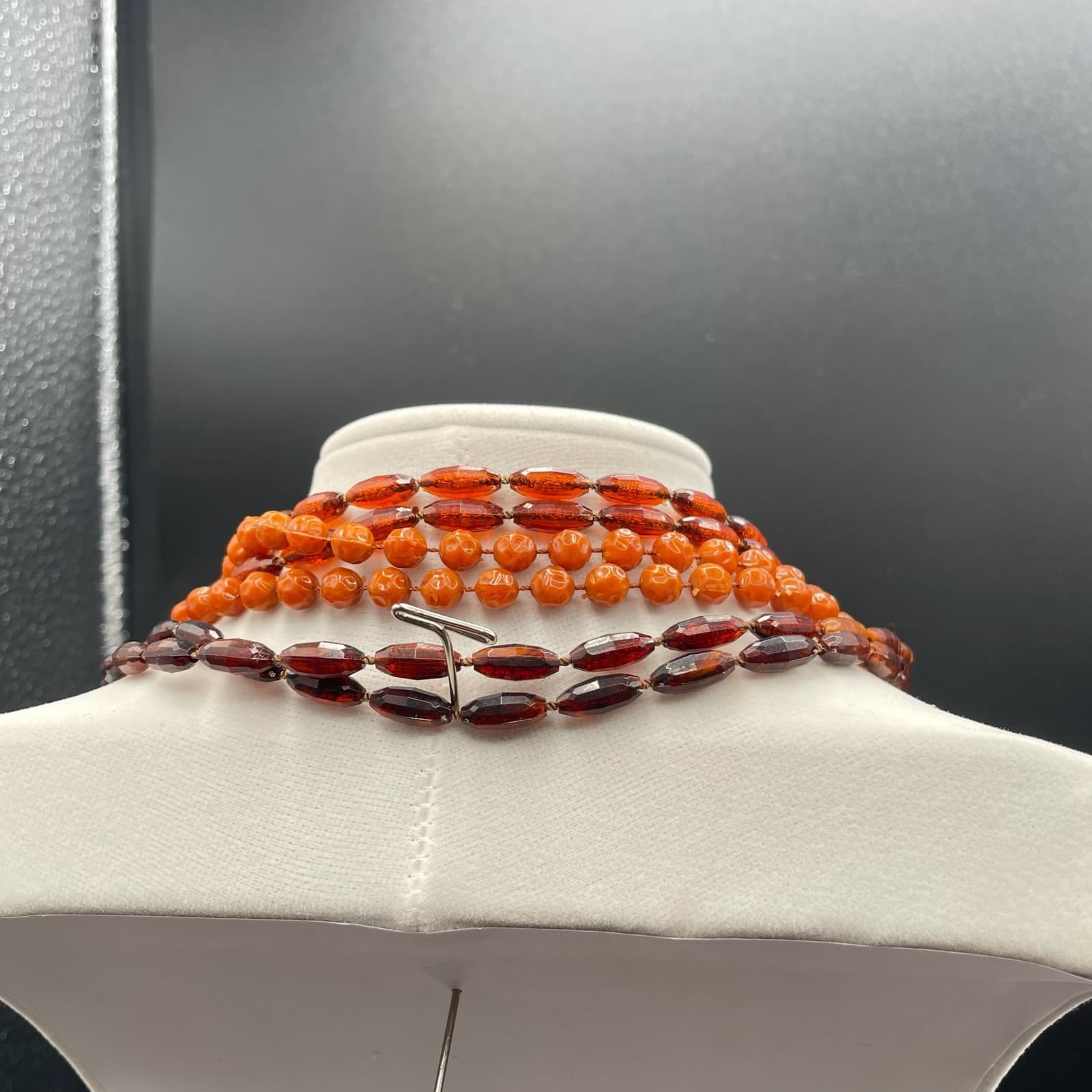 Vintage Amber Stone Gold-Toned Beaded Multi-Strand Classic Convertible Necklace - Thumbnail 16