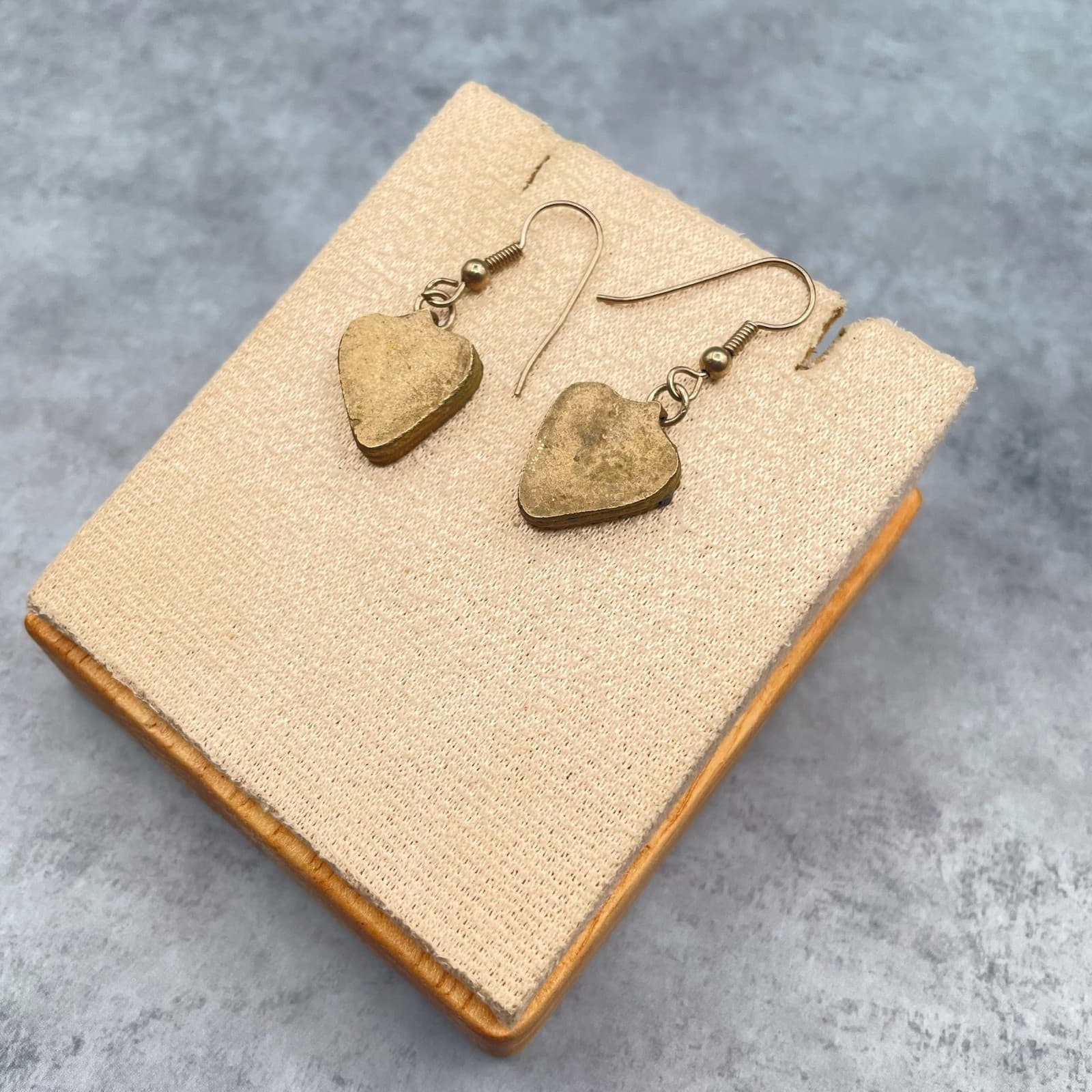 Vintage Style Boho Brass Tone Dangle Hook Lapis Lazuli Heart Drop Earrings - Thumbnail 9