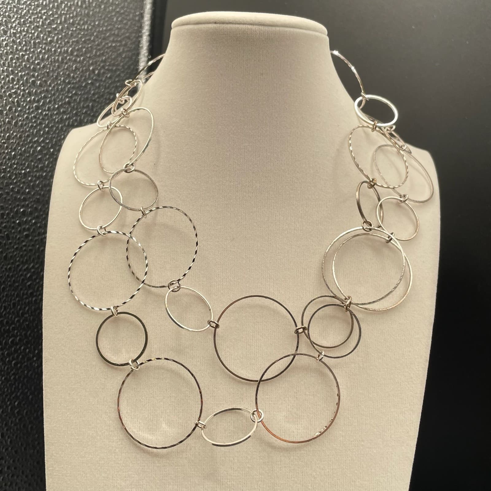 Vintage Silver-Tone Lobster Geometric Statement Cluster Multi-Strand Ring Link - Image 1