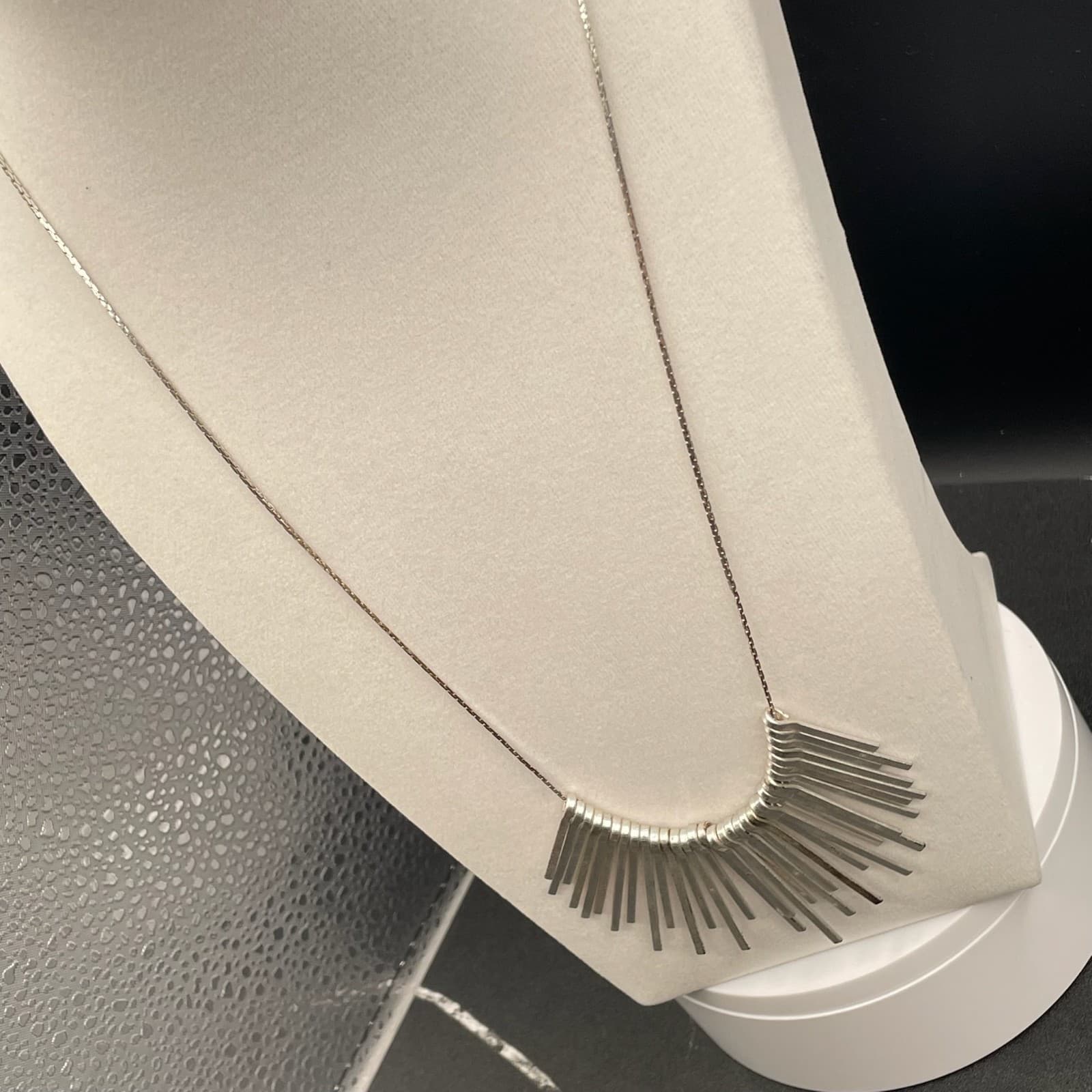 Vintage Silver Toned Lobster Modernist Statement Fringe Necklace Sunburst - 14" - Thumbnail 6