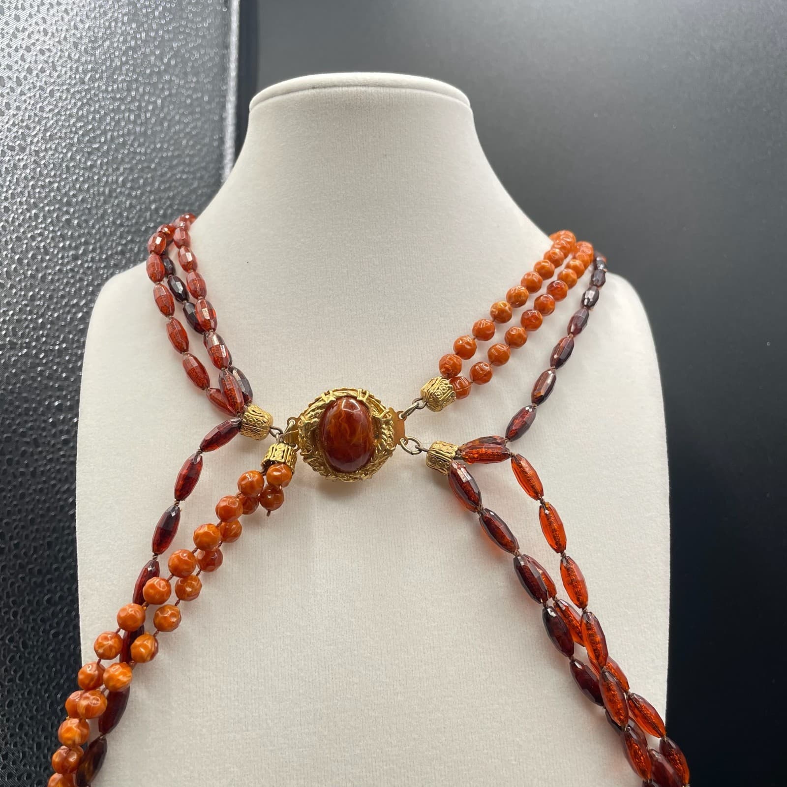 Vintage Amber Stone Gold-Toned Beaded Multi-Strand Classic Convertible Necklace - Thumbnail 8