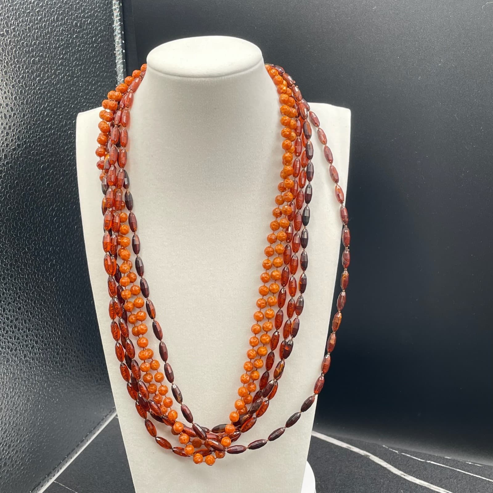Vintage Amber Stone Gold-Toned Beaded Multi-Strand Classic Convertible Necklace - Thumbnail 11