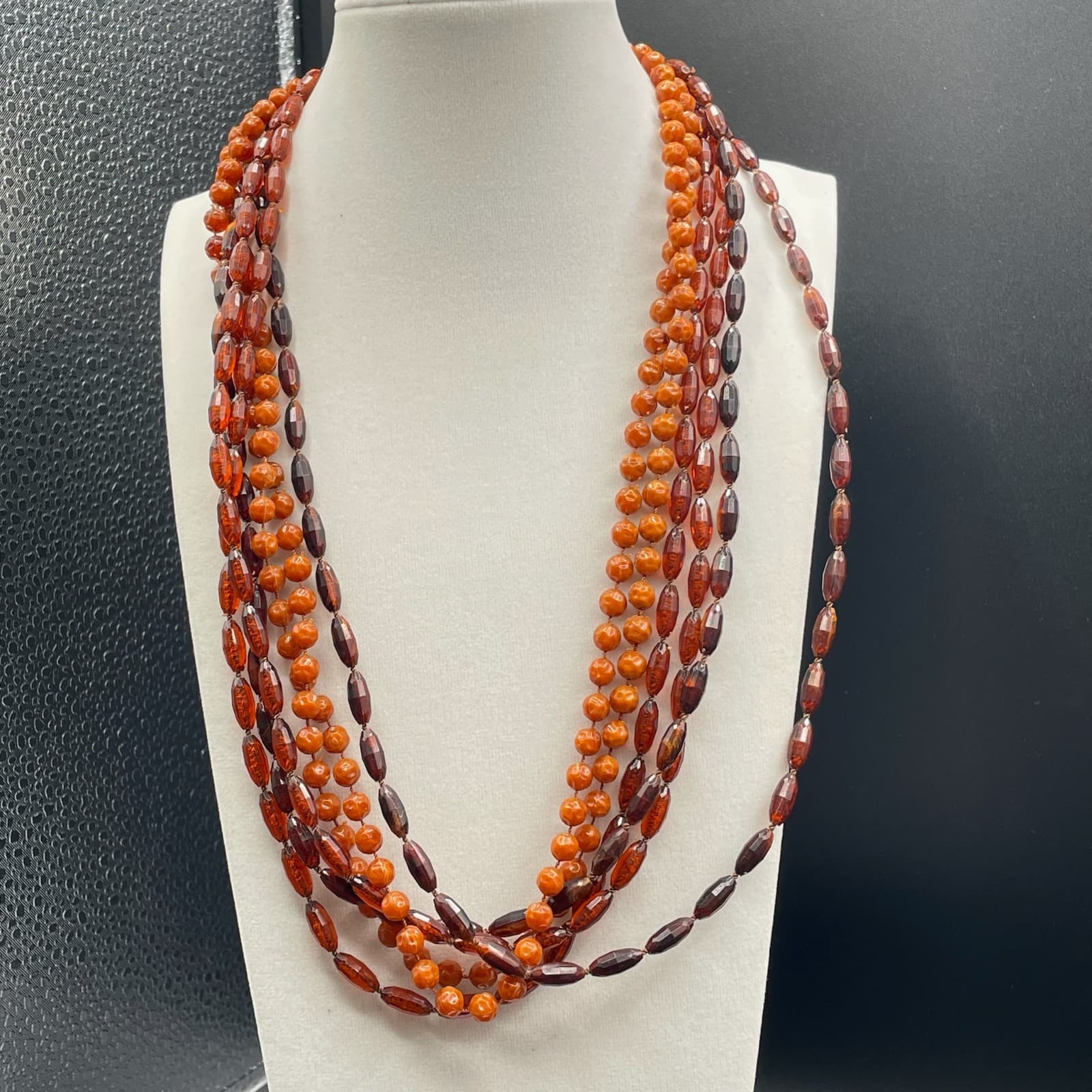 Vintage Amber Stone Gold-Toned Beaded Multi-Strand Classic Convertible Necklace - Image 1