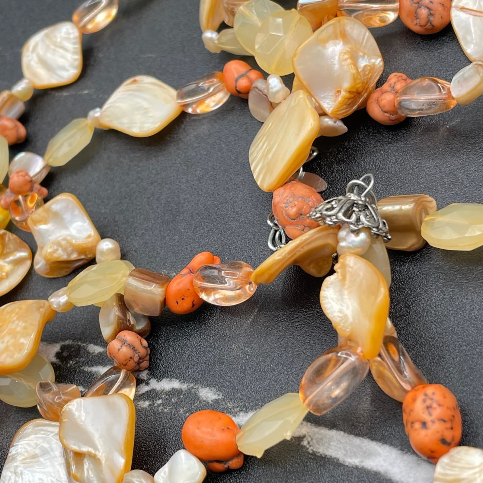Vintage Dyed Mother-of-Pearl Sea Shell Rock Lobster Beaded Necklace - 19" - Thumbnail 18