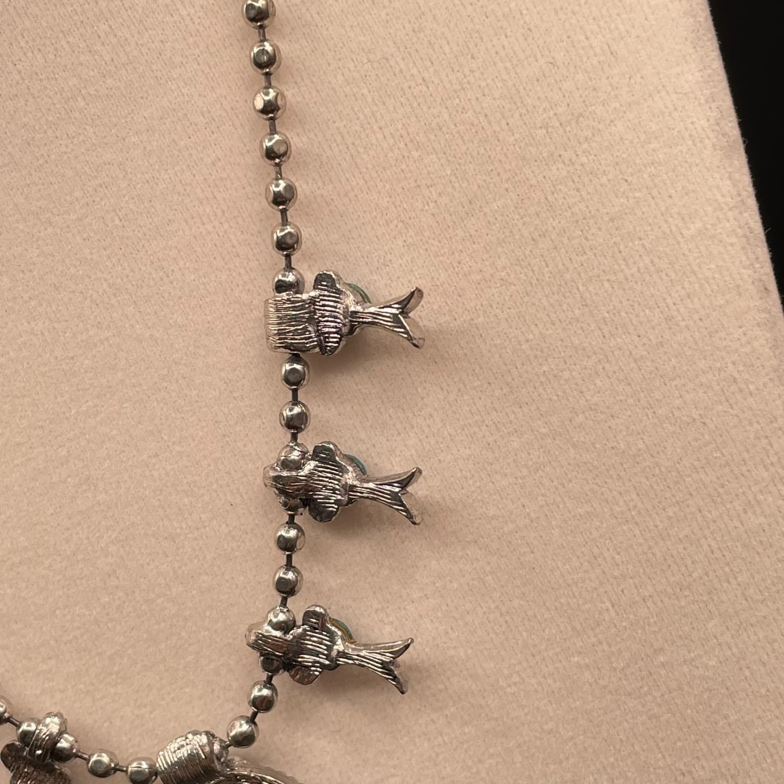 Vintage VTG Silver-Tone Lobster Turquoise Beaded Squash Blossom Naja Pendant - Thumbnail 4