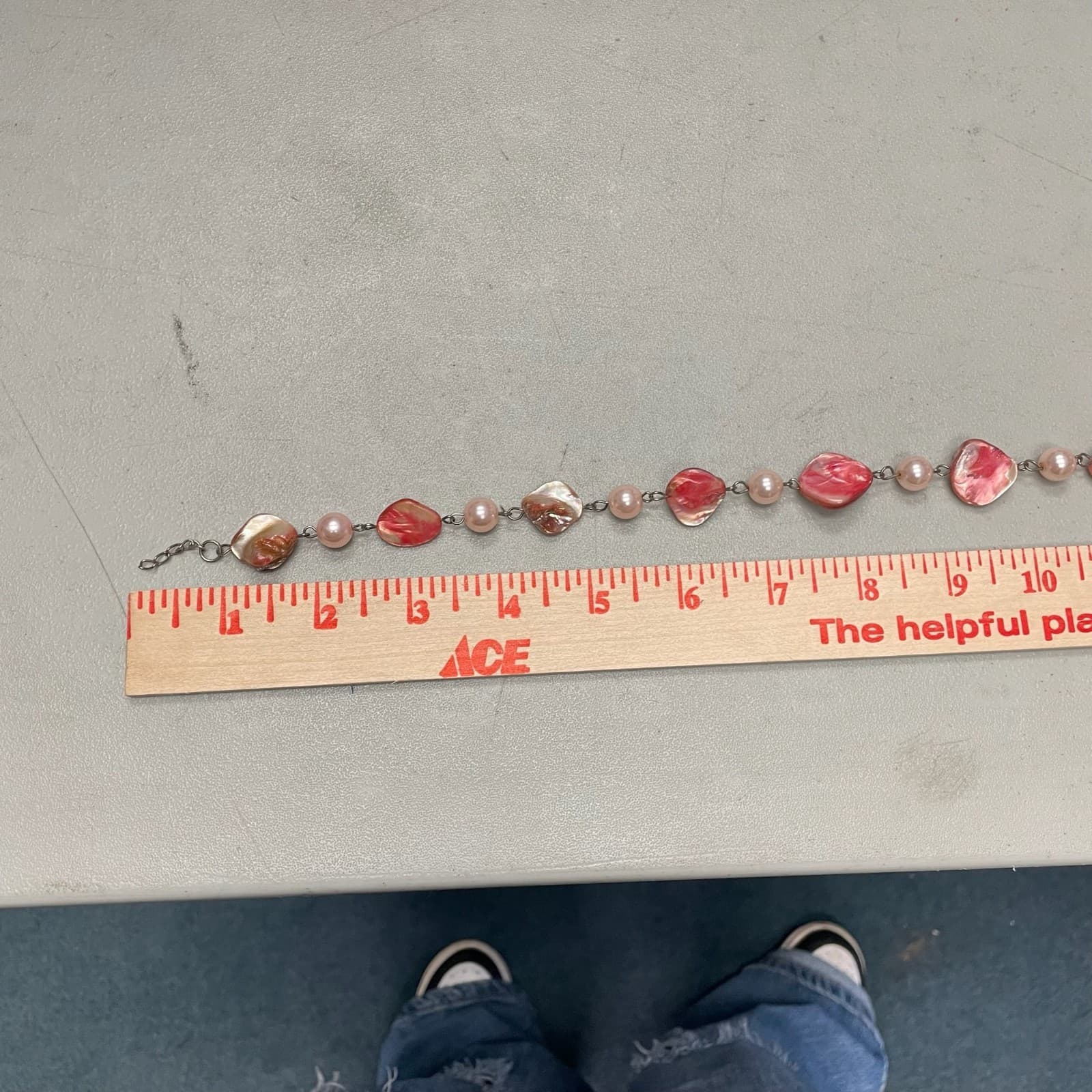 Vintage White Pink Dyed Plastic Mother-of-Pearl Lobster Beaded Necklace - 9" - Thumbnail 11